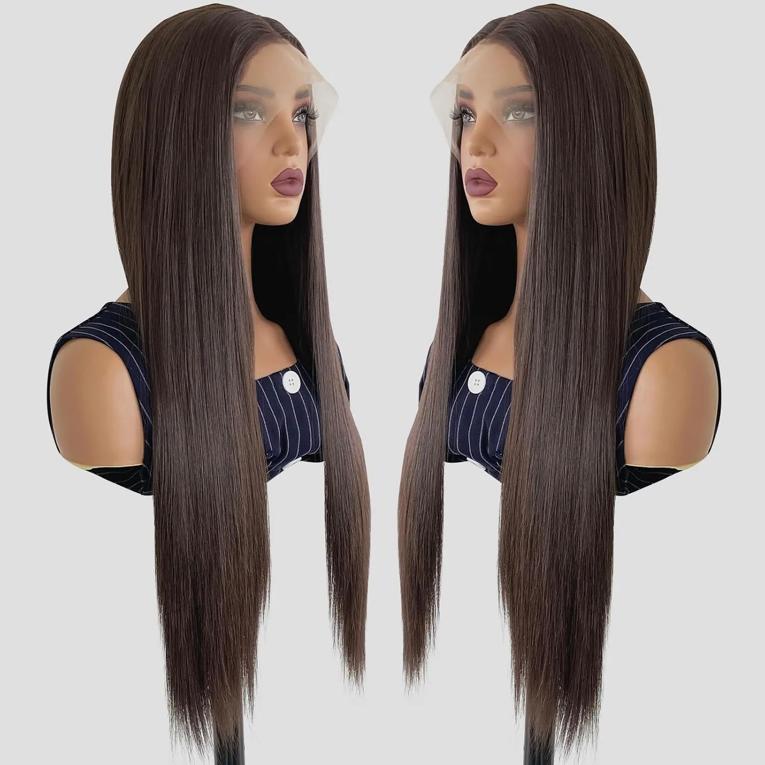 Chocolate Brown Synthetic Lace Front Wig Glueless 13x4 HD Lace Front Wigs Pre Plucked Long Straight Synthetic Wigs for Black Women Ready to Wear Natural Looking 26inch