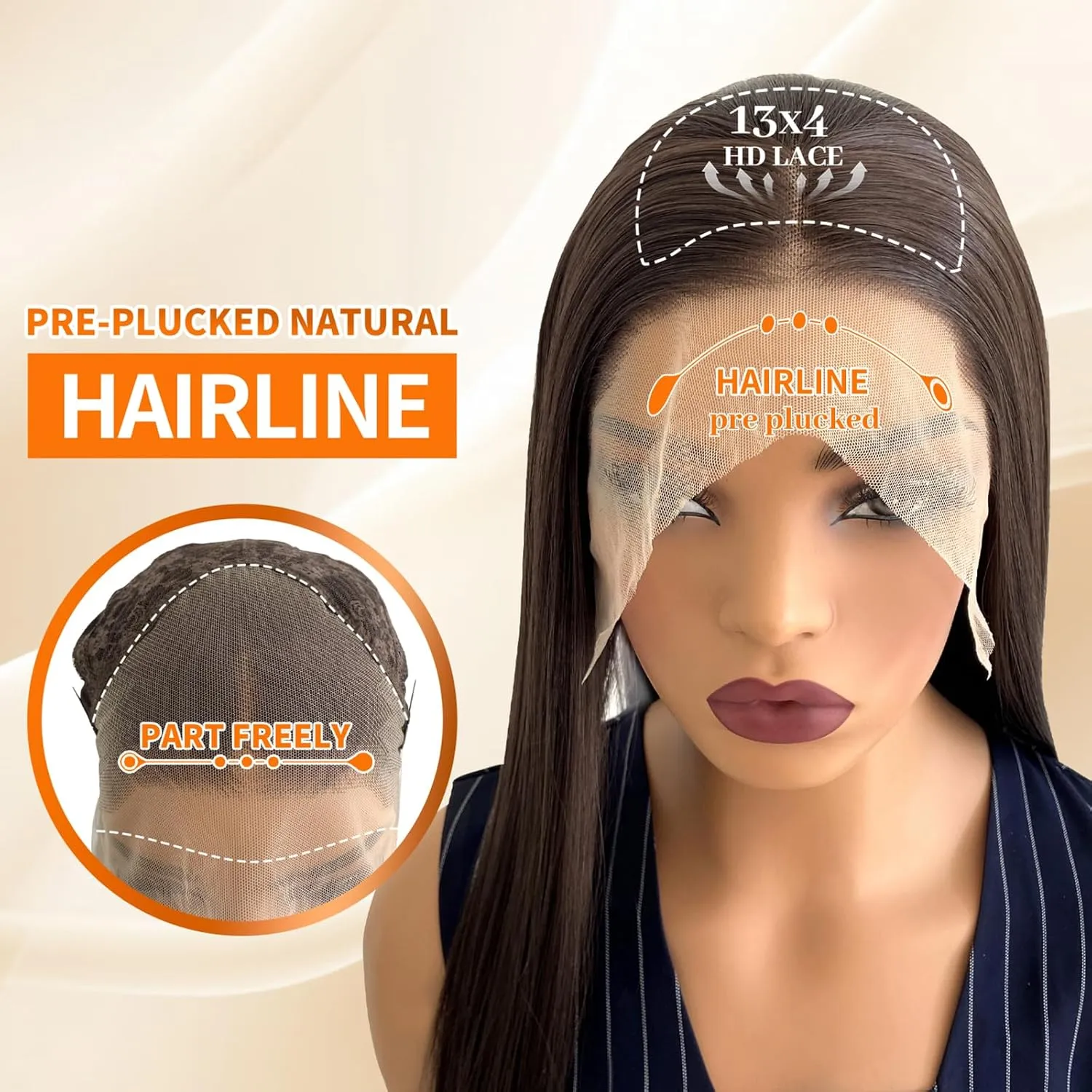 Chocolate Brown Synthetic Lace Front Wig Glueless 13x4 HD Lace Front Wigs Pre Plucked Long Straight Synthetic Wigs for Black Women Ready to Wear Natural Looking 26inch