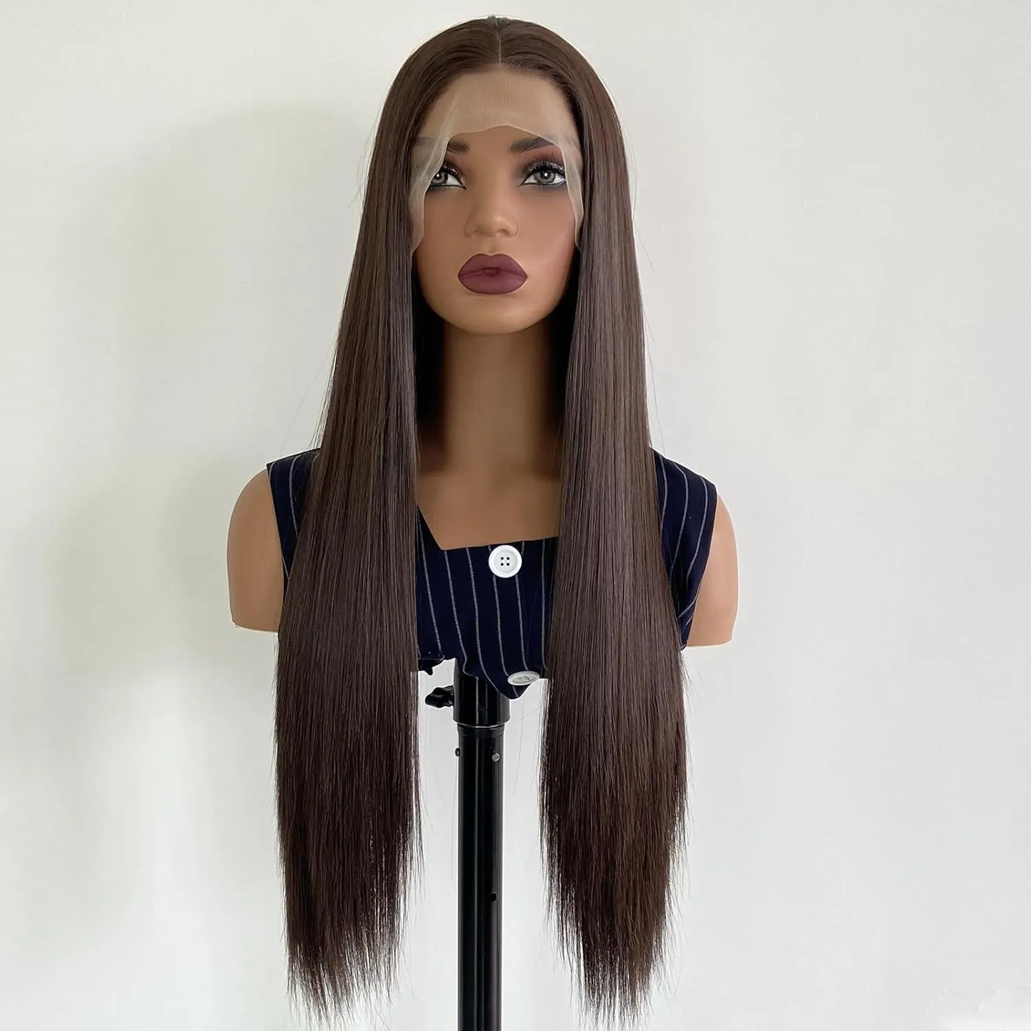 Chocolate Brown Synthetic Lace Front Wig Glueless 13x4 HD Lace Front Wigs Pre Plucked Long Straight Synthetic Wigs for Black Women Ready to Wear Natural Looking 26inch