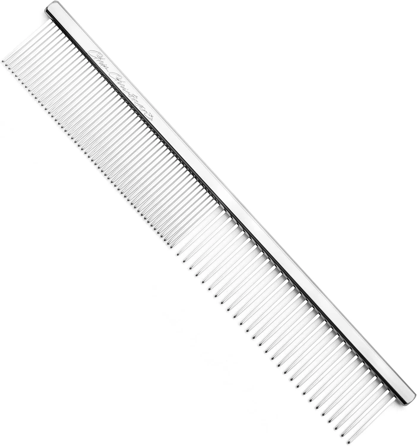 Chris Christensen 5in Face and Feet Fine/Coarse Butter Comb, Groom Like a Professional, Rounded Corners Prevent Friction and Breakage, Solid Brass Spin with Steel Teeth, Chrome Finish