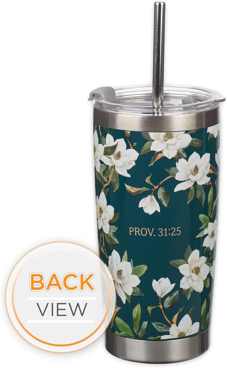 Christian Art Gifts Large Stainless Steel Double Wall Vacuum Insulated Travel Tumbler for Mothers: Love You, Mom, Inspiring Scripture, Hot/Cold, Flip Top Lid, Resusable Straw, Dark Teal Floral, 18 oz.