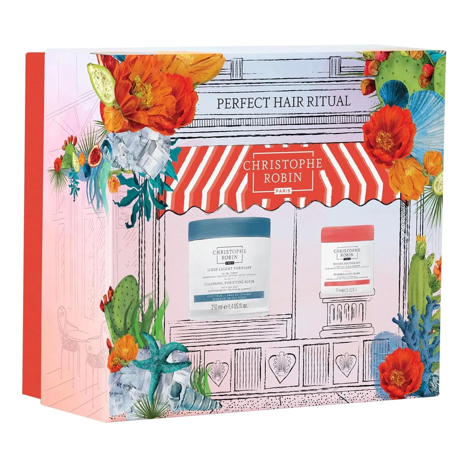 Christophe Robin Cleansing Scalp Scrub​ Home & Away Duo - Purifying Gift Set Full and Travel Size Scrub for Oily and Sensitive Scalp 250ML 75ML