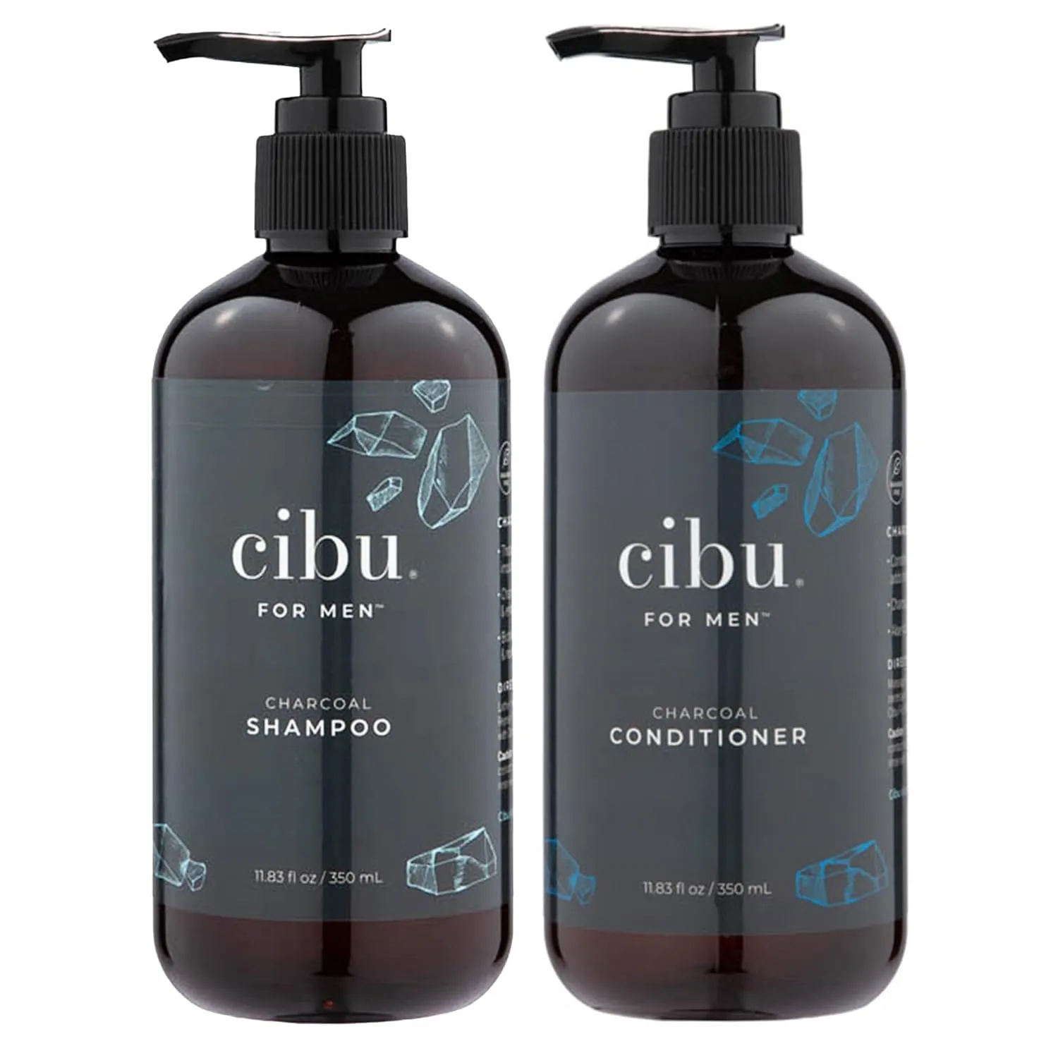 Cibu for Men Charcoal Shampoo and Conditioner Bundle - 12oz Deep Clean Men’s Volumizing Shampoo - 12oz Hydrating and Volumizing Charcoal Cleansing Conditioner - Promotes Healthy Hair and Scalp
