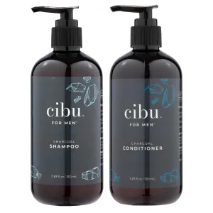 Cibu for Men Charcoal Shampoo and Conditioner Bundle - 12oz Deep Clean Men’s Volumizing Shampoo - 12oz Hydrating and Volumizing Charcoal Cleansing Conditioner - Promotes Healthy Hair and Scalp