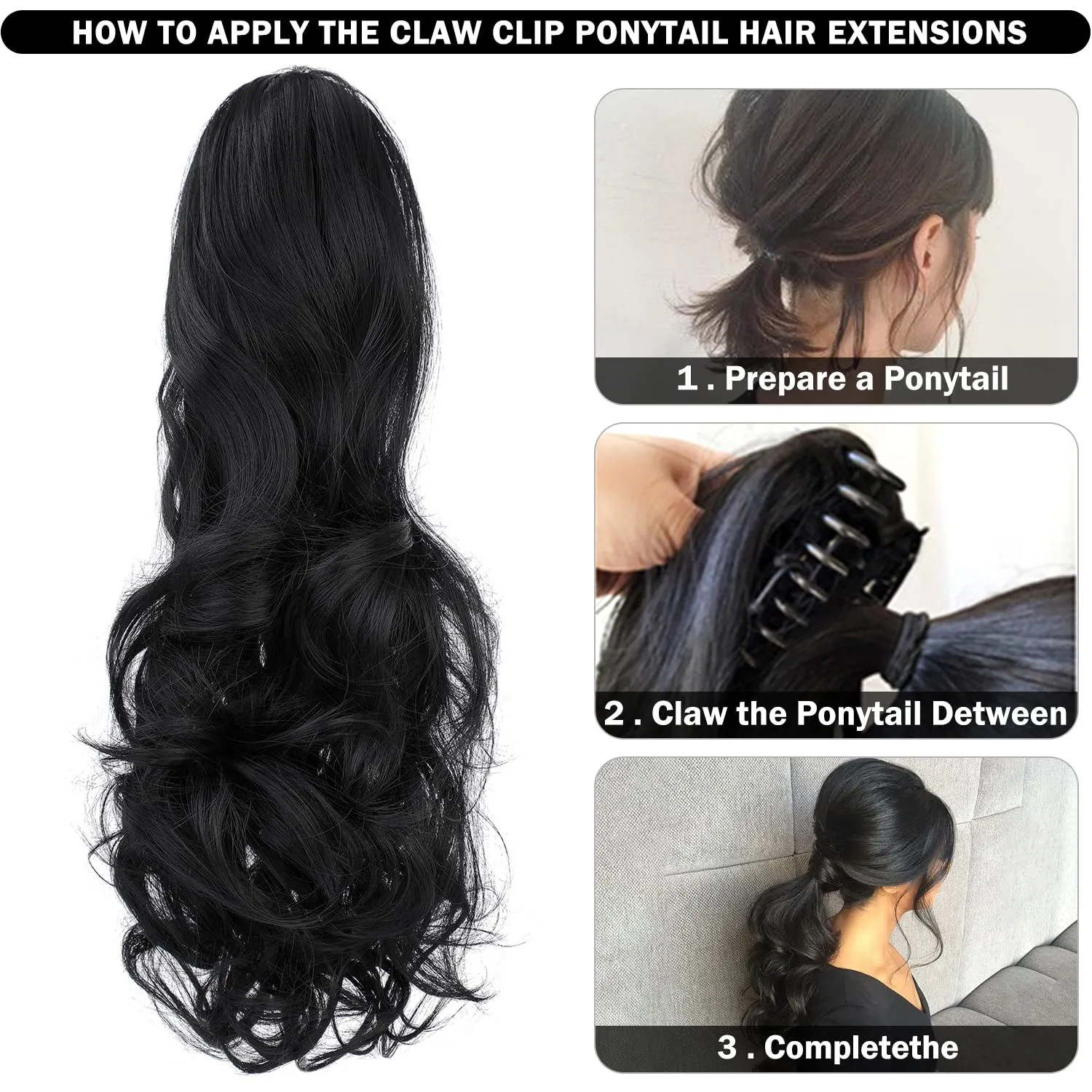 Claw Clip Ponytail Extension 18" Clip in Wavy Ponytail Hair Extensions Long Pony Tails for Women Extensions Ash Blonde Wave Hairpiece