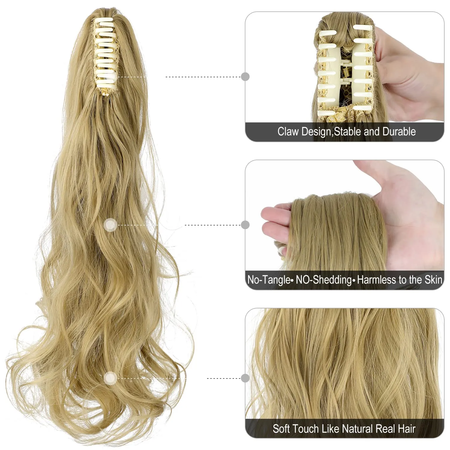 Claw Clip Ponytail Extension 18" Clip in Wavy Ponytail Hair Extensions Long Pony Tails for Women Extensions Ash Blonde Wave Hairpiece