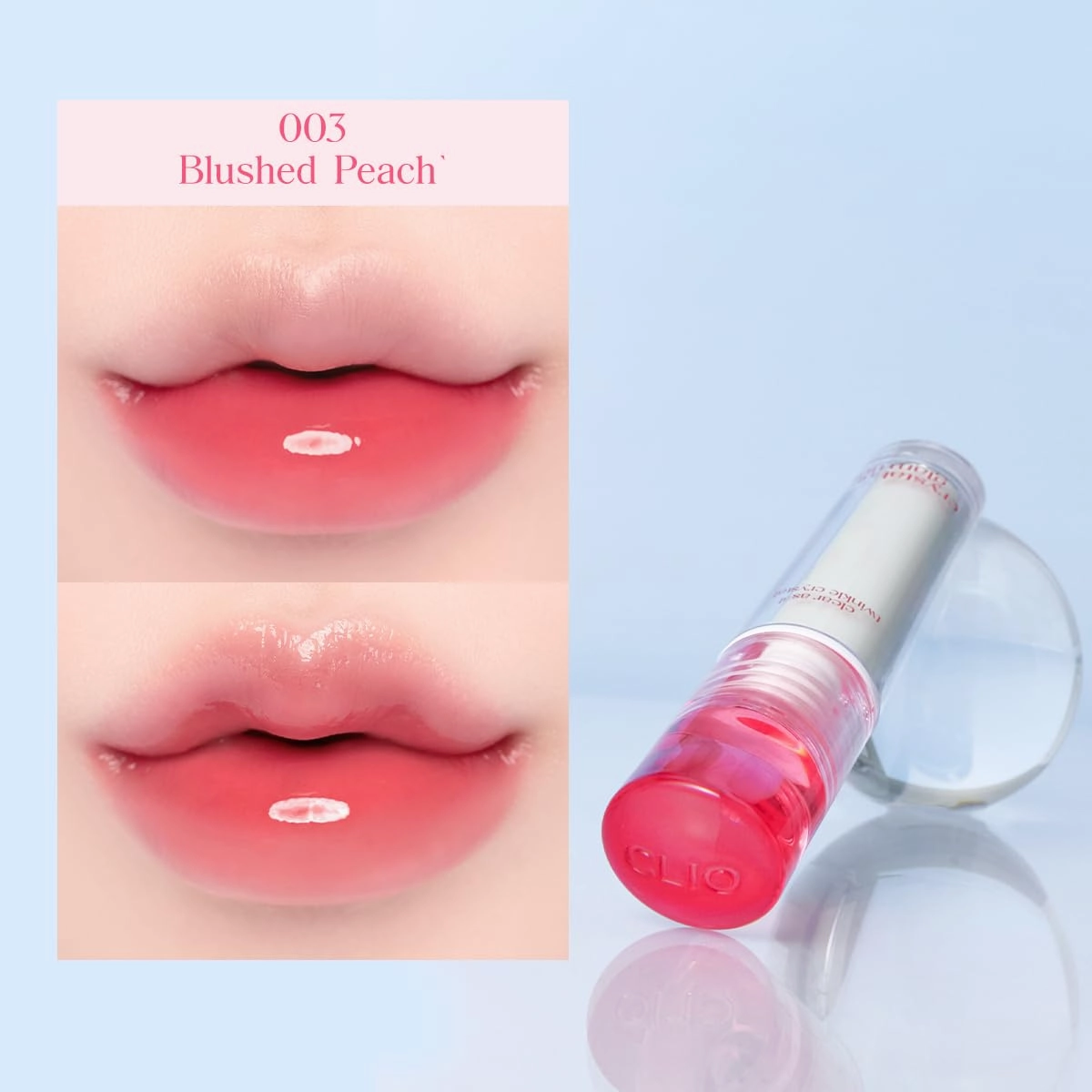 CLIO Crystal Glam Tint |Glossy Finish, Lightweight, Weightless, Buildable, Glass-Like, Smoothing, Long-Lasting, Vivid, Transparent, Shiny, Moisturizing, Hydrating (03 Blushed Peach)