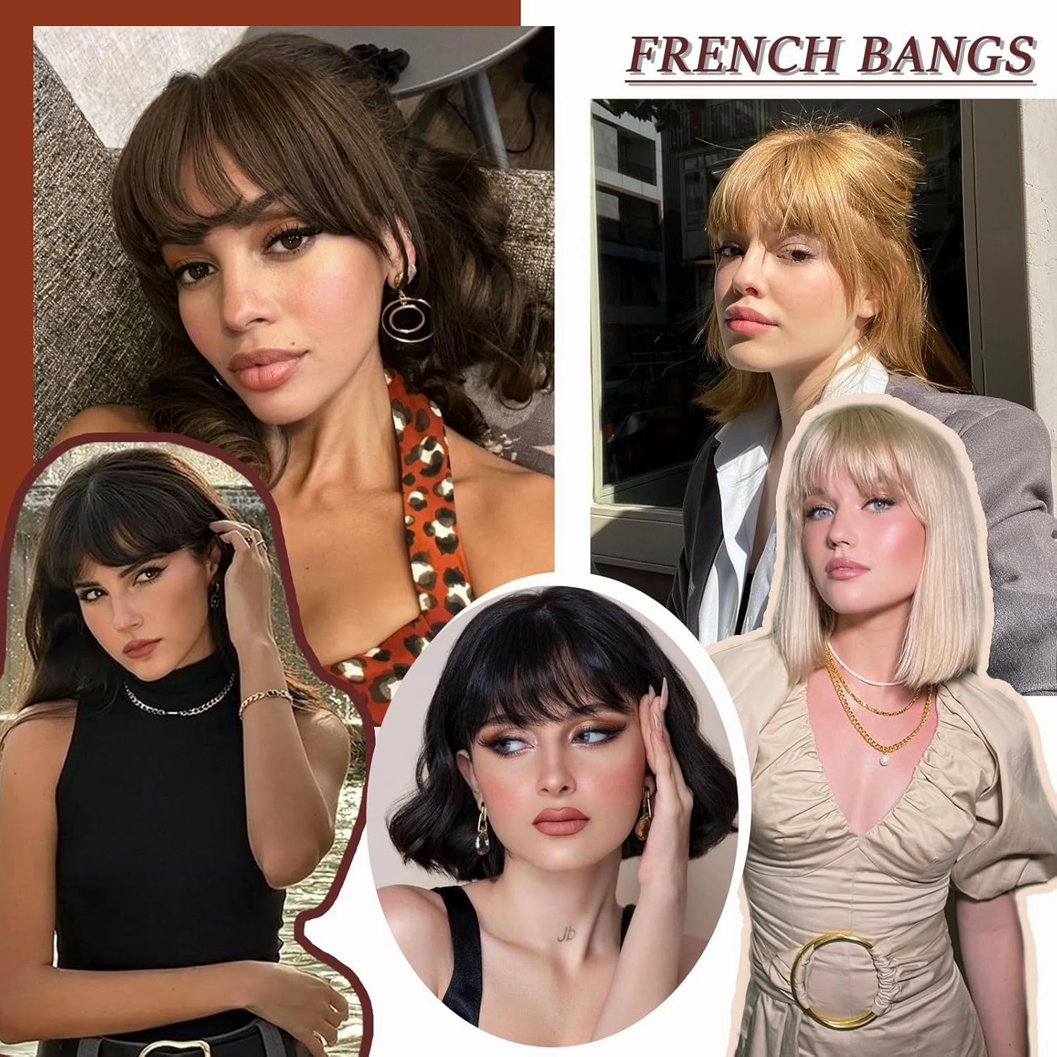 Clip in Bangs 100% Real Human Hair Light Brown French Bangs Fringe with Temples Thick Curtain Bangs Clip on Bangs Curved Fake Bangs Hairpieces for Women for Daily Wear