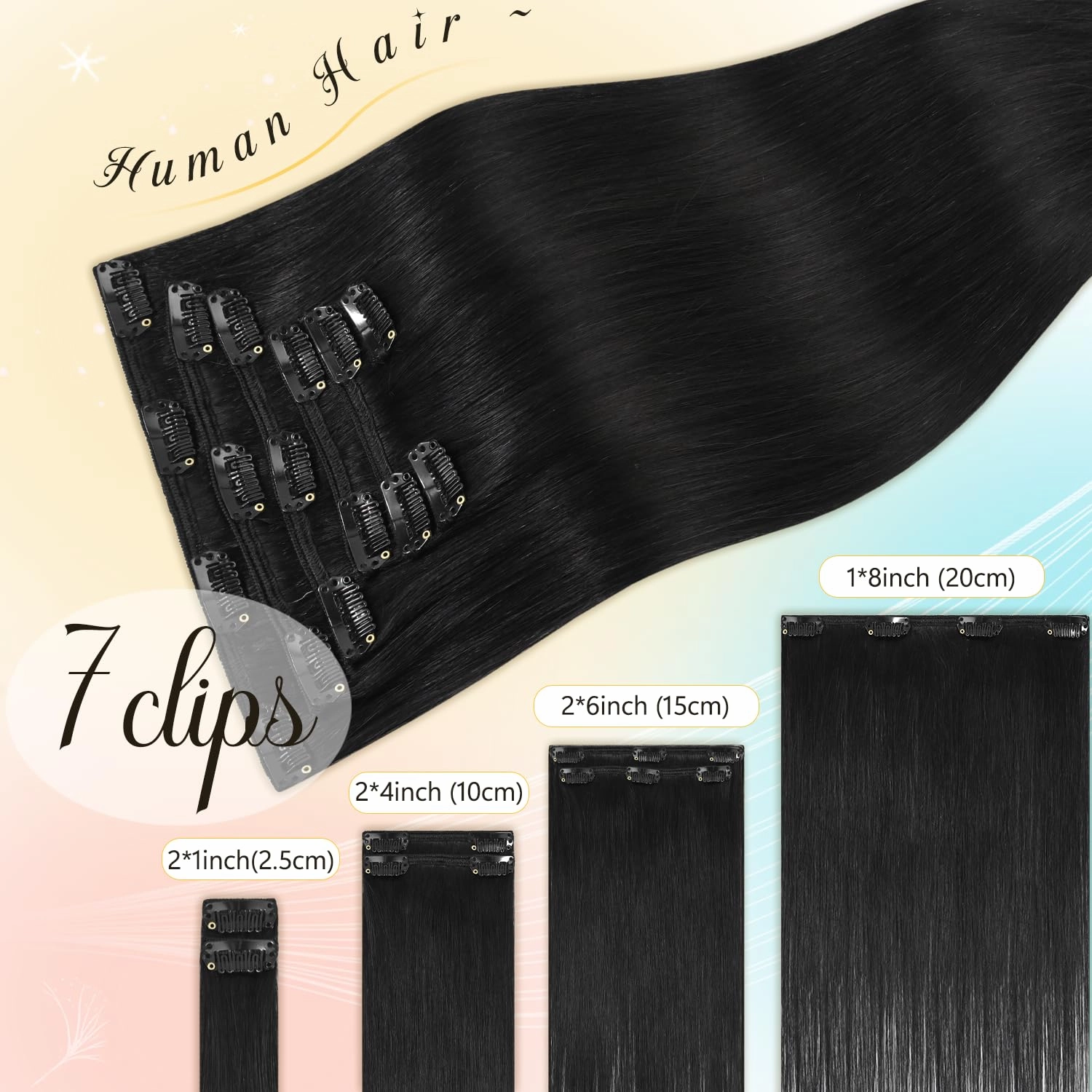 Clip in Hair Extensions 100% Real Human Hair Remy Straight Hair Extensions Clip ins for Women 20 Inch 75g Straight Natural Smooth Black Hair Extension