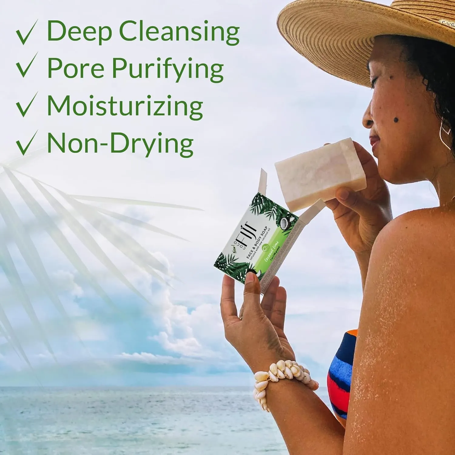 Coco Fiji Soap Bar for Face and Body Infused With Organic Coconut Oil, Coconut Lime, Essential Oil, Natural Soap for Moisturizing & Pore Purifying Skin, 7 oz,Pack of 2