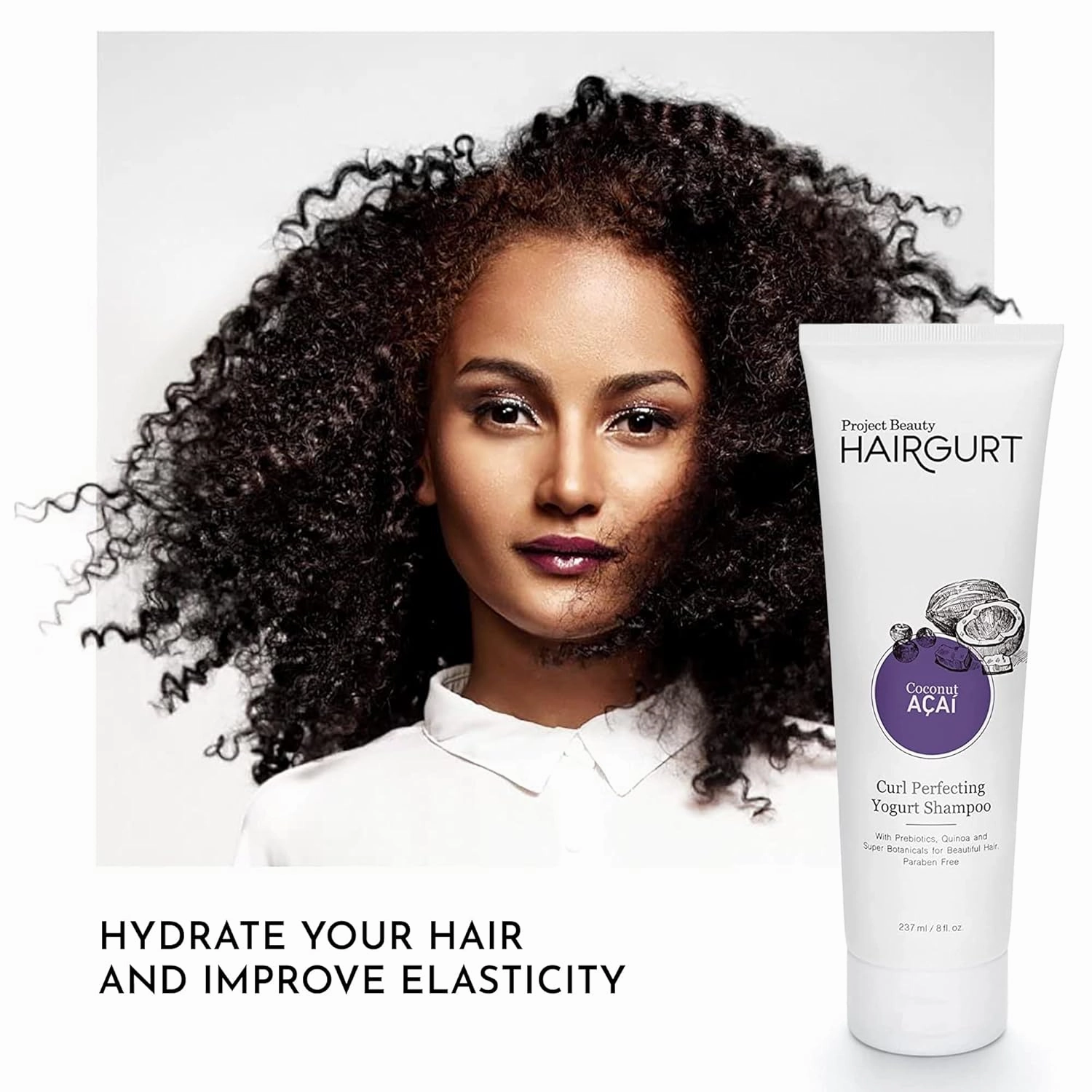 Coconut Acai Curl Perfecting Yogurt Shampoo – Enhances Curly & Wavy Hair – Sulfate-Free, Natural Formula, 8 oz