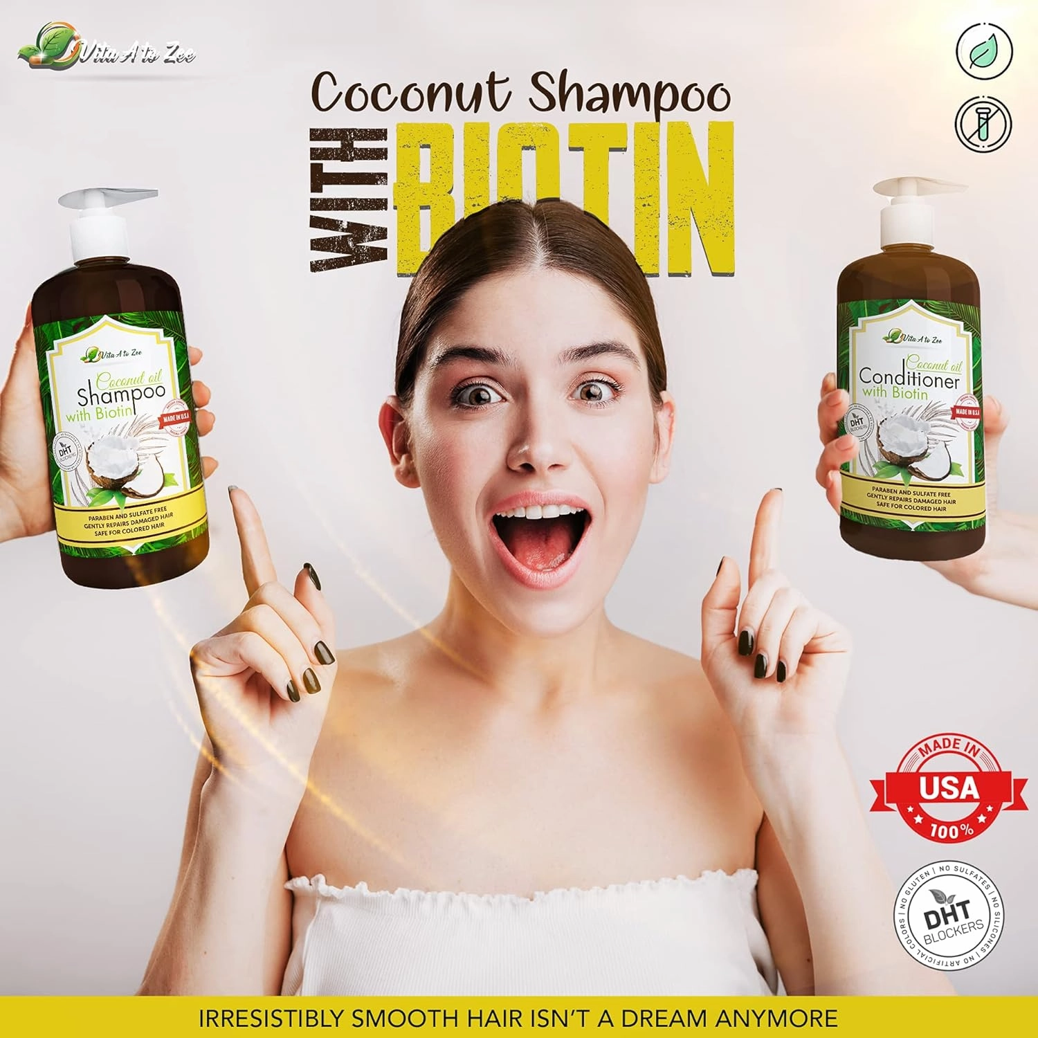 Coconut Oil Shampoo & Conditioner with Biotin, Aloe Vera (2 x 16.9 Fl Oz) – Hair Regrowth Shampoo Conditioner for Dry, Frizzy & Coarse Hair - Hydrating & Flyaway Taming Hair & Scalp Care