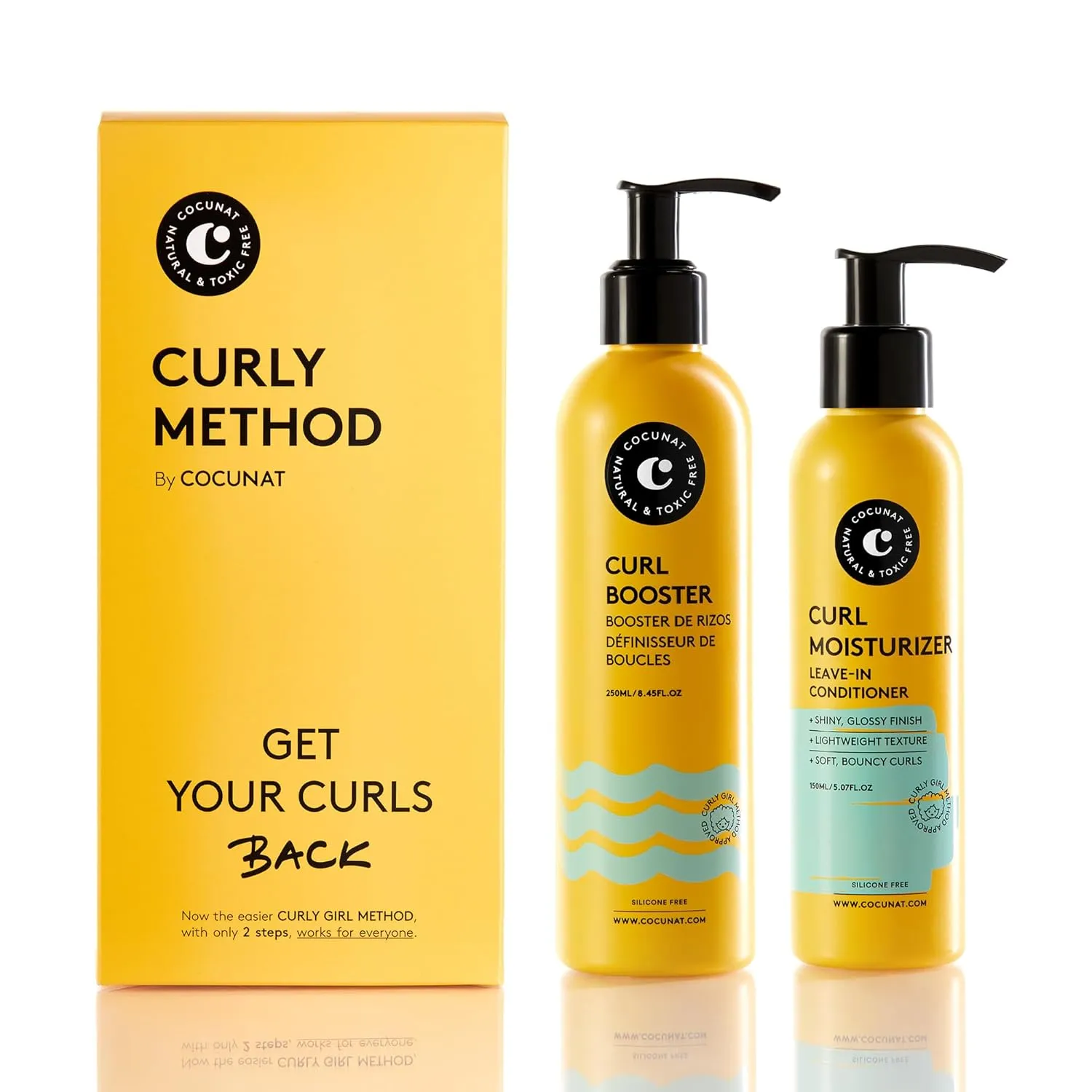 COCUNAT - Curly Method - Curly Hair Gel and Conditioner for Perfect Curls in 2 steps - Leave-in Moisturizer   Curl Booster - Moisturises, Nourishes, Strengthens and Eliminates Frizz - 250ml 150ml