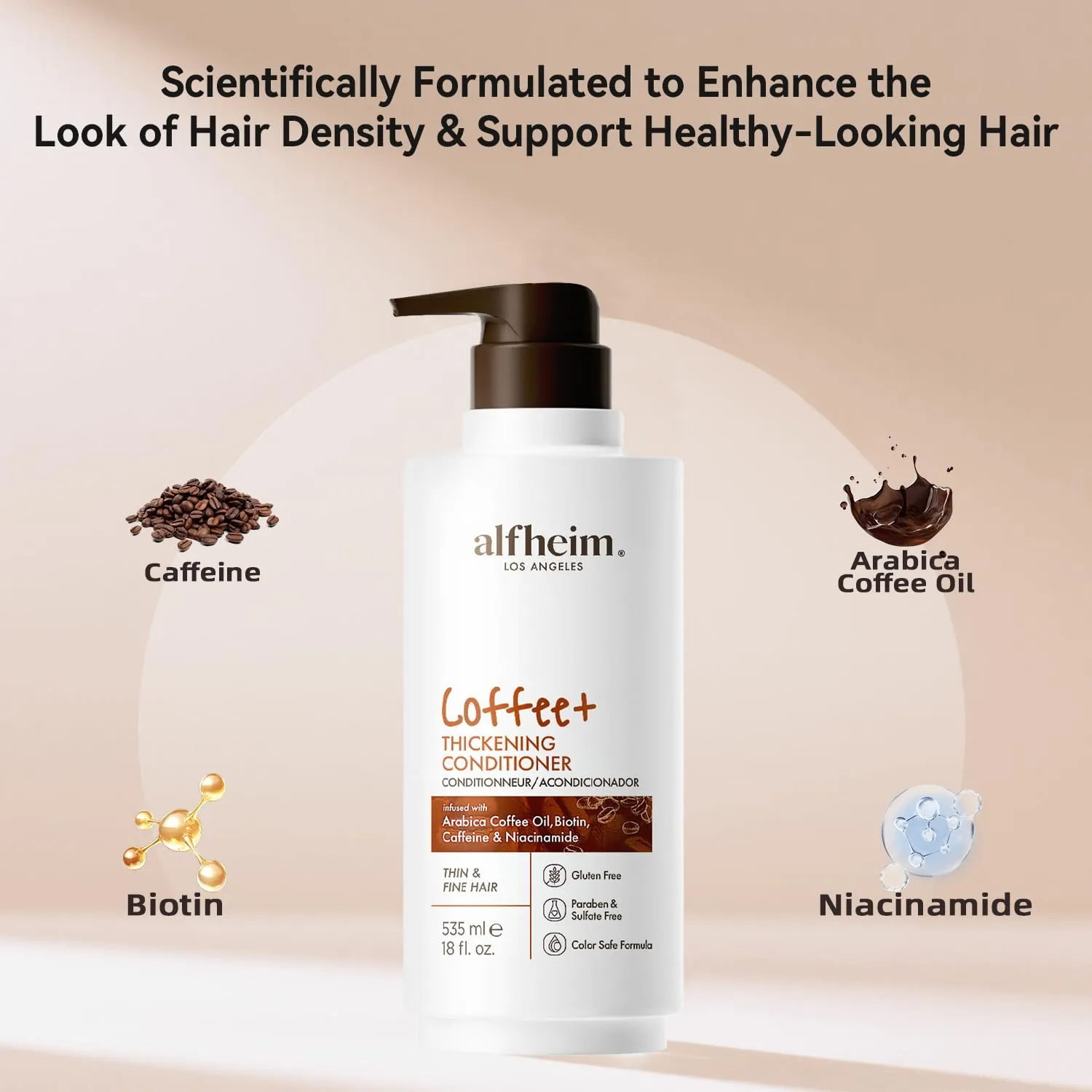 Coffee  Thickening Conditioner | Infused with Arabica Coffee Oil, Caffeine & Niacinamide | Hair Strengthening & Thickening for Thin, Fine Hair | Silicone-Free, Safe for Color-Treated Hair