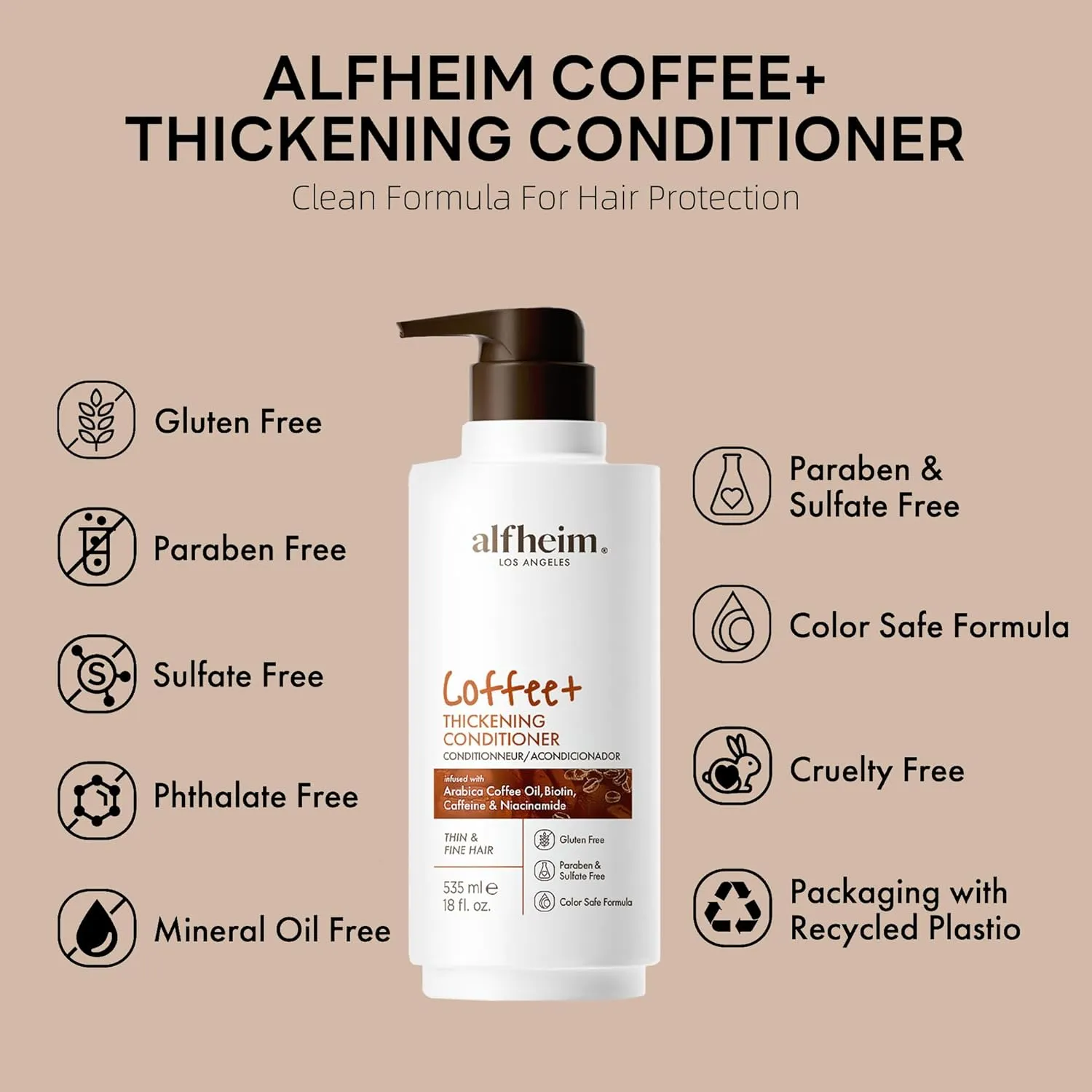 Coffee  Thickening Conditioner | Infused with Arabica Coffee Oil, Caffeine & Niacinamide | Hair Strengthening & Thickening for Thin, Fine Hair | Silicone-Free, Safe for Color-Treated Hair