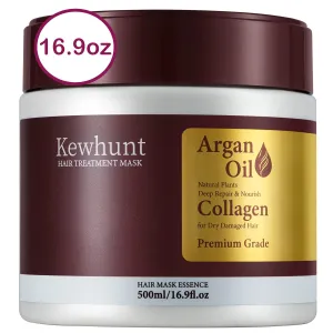 Collagen Hair Mask, Deep Conditioning Hair Mask Infused with Argan Oil, Plant Protein, Shea Butter, Hair Treatment Hydrating Repair Mask Essence for Dry Damaged Hair 16.9 oz 500ml