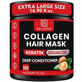 Collagen & Keratin Hair Mask for Damaged, Frizzy Hair – Deep Conditioner with Argan Oil – Promotes Hair Growth, Repairs & Strengthens – Sulfate & Paraben-Free – 16.9oz   Wooden Comb