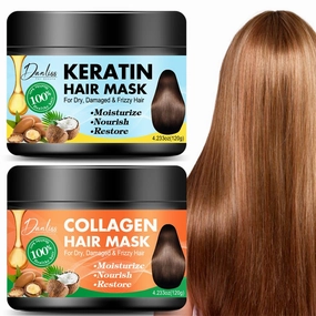 Collagen Hair Mask & Keratin Hair Mask,Hydrating Argan Oil Hair Repair Treatment Deep Conditioner Hair Protein Treatment for Dry Damaged Hair,Natural Keratin Hair Treatment Hair Masque(2pcs)