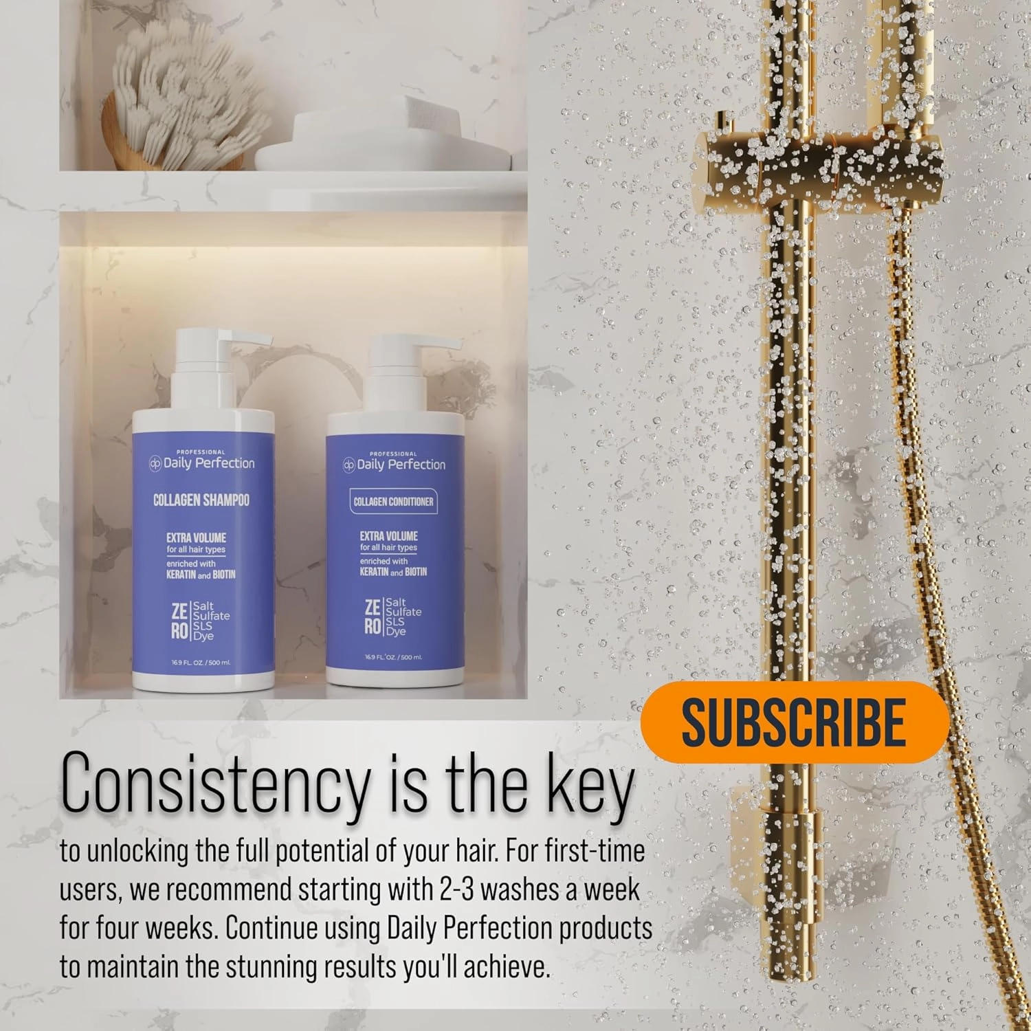 Collagen Shampoo to Hydrate and Volumize Your Hair with Biotin and Keratin. Salon-Grade Formula, Salt-Free, Sulfate-Free, and Paraben-Free for Fuller, Healthier Hair.