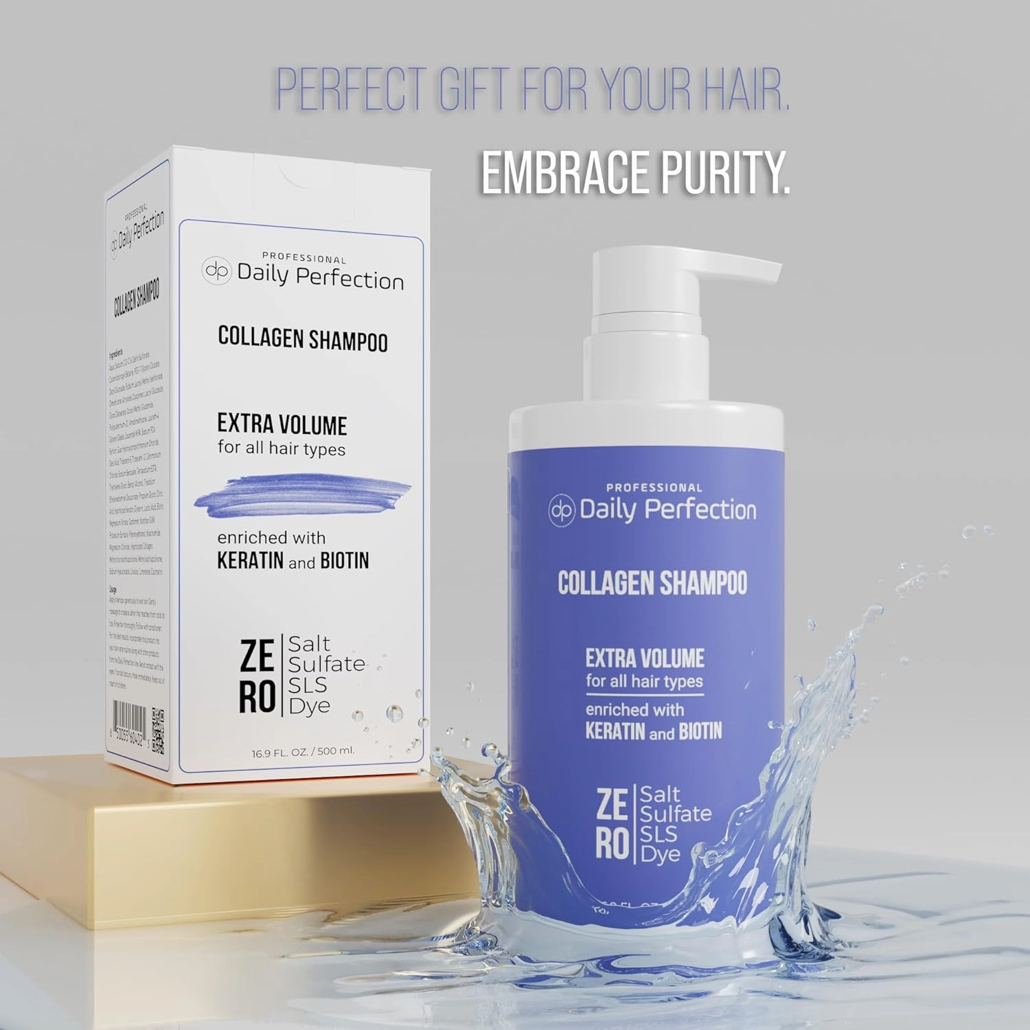 Collagen Shampoo to Hydrate and Volumize Your Hair with Biotin and Keratin. Salon-Grade Formula, Salt-Free, Sulfate-Free, and Paraben-Free for Fuller, Healthier Hair.