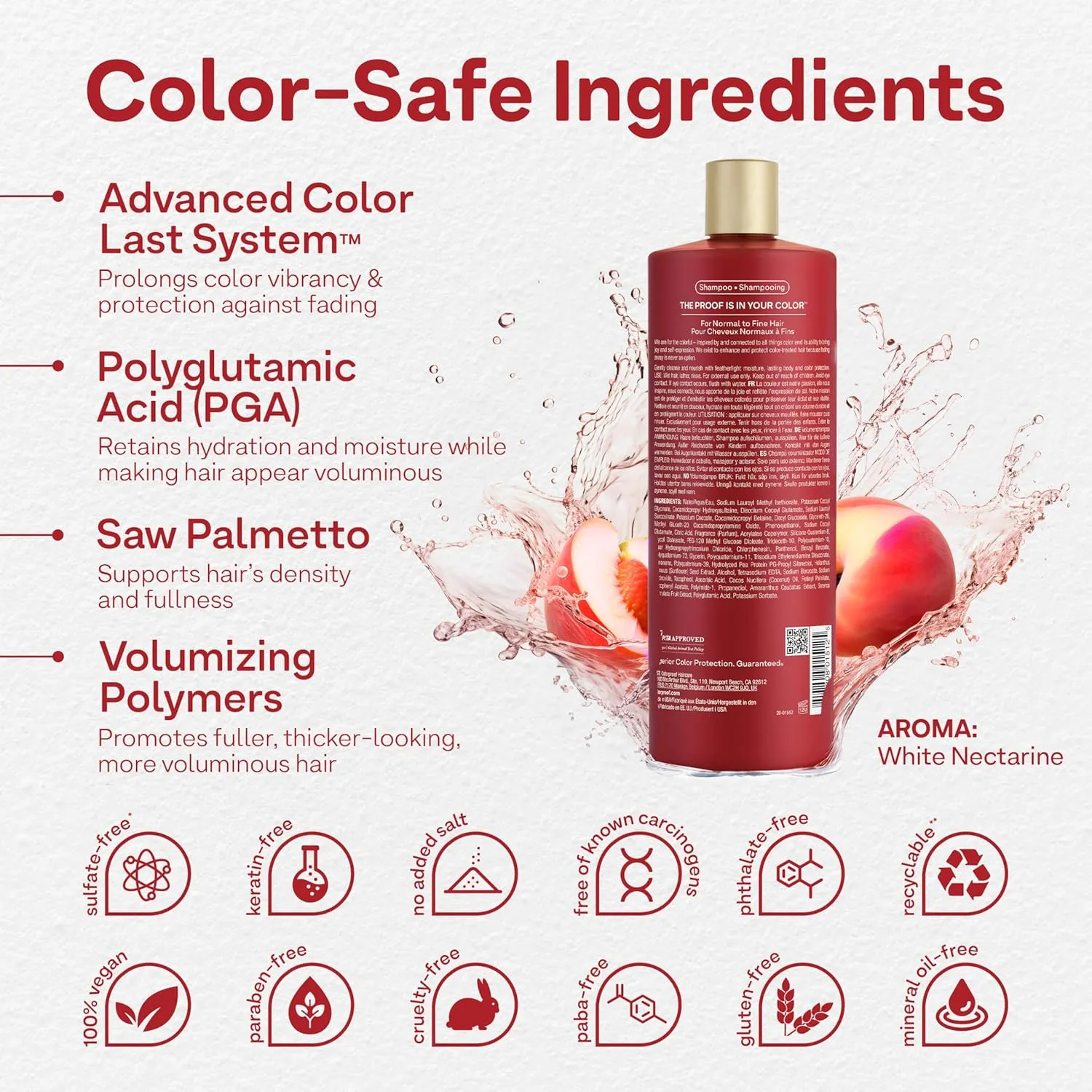 Colorproof Volume Shampoo for Women. Volume Shampoo, White Nectarine Scent, Sulfate Free Shampoo