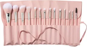 ColourPop Smoke 'N Roses Brush Roll Face & Eye Brush Set - Made with Luxe Synthetic Vegan Bristles - Includes Holder (14 Count)