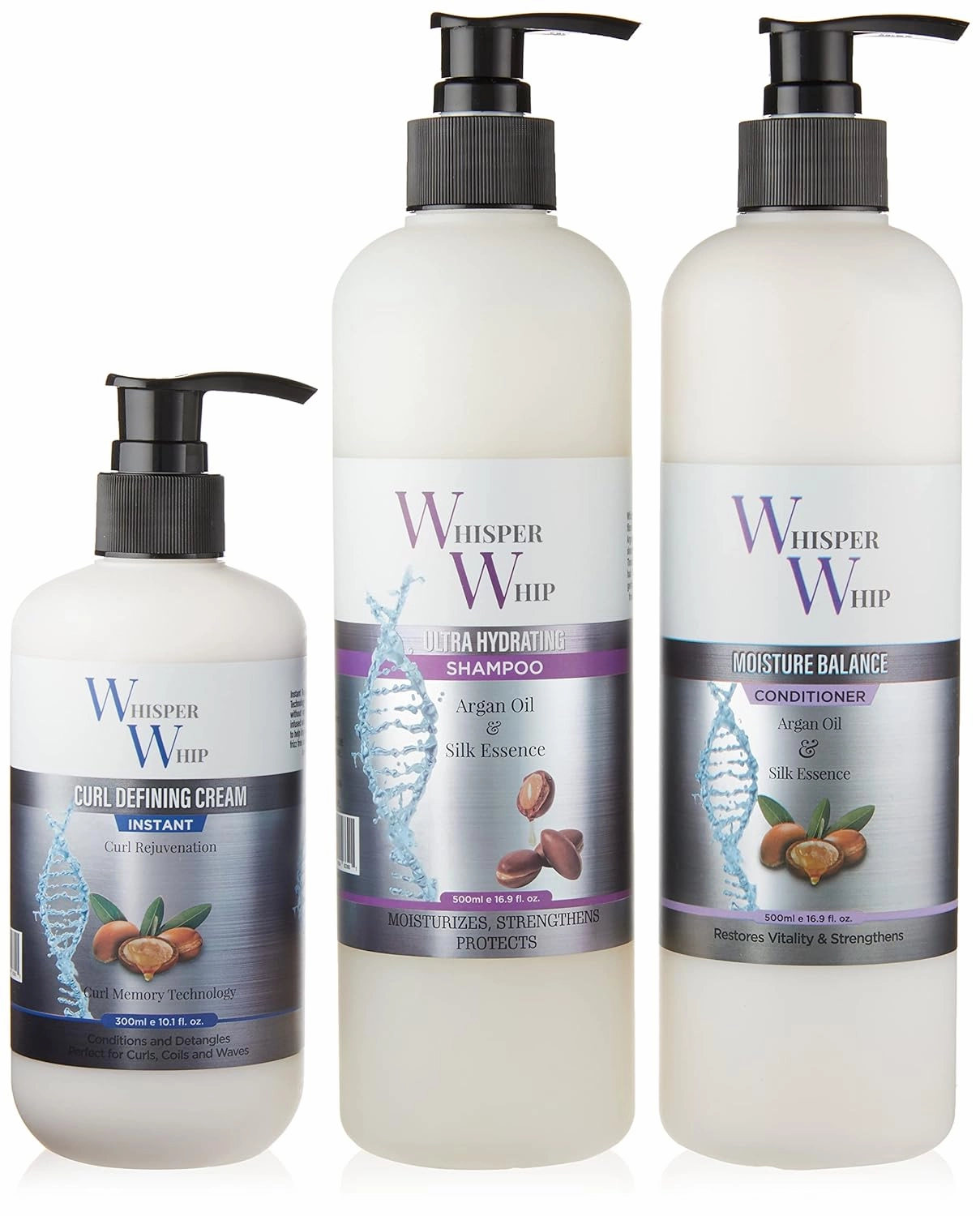 Combo Set with Ultra Hydrating Shampoo, Moisture Balance Conditioner, and Curl Defining Cream for all hair types