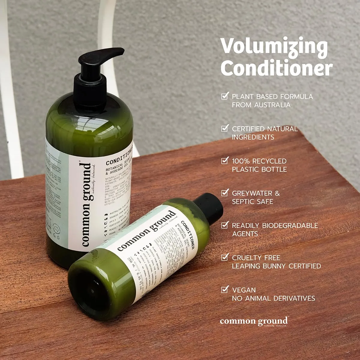 Common Ground All Natural Shampoo and Conditioner Set; Paraben and Cruelty Free, Organic, Vegan, Plant-Based Formula, Botanical Scent and Avocado Oil Extract, for Men and Women