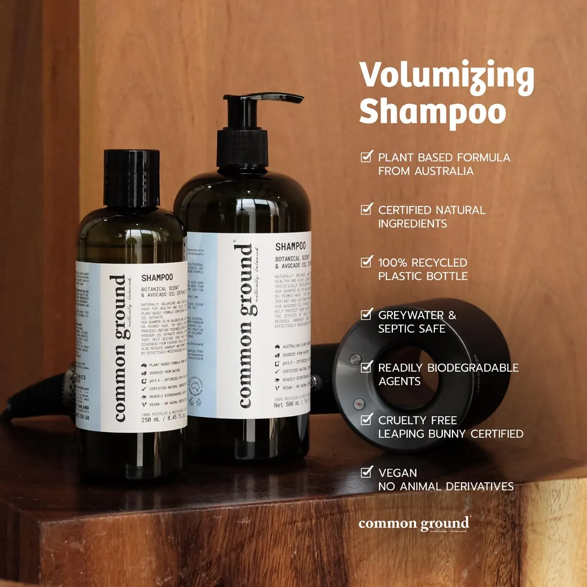 Common Ground All Natural Shampoo and Conditioner Set; Paraben and Cruelty Free, Organic, Vegan, Plant-Based Formula, Botanical Scent and Avocado Oil Extract, for Men and Women