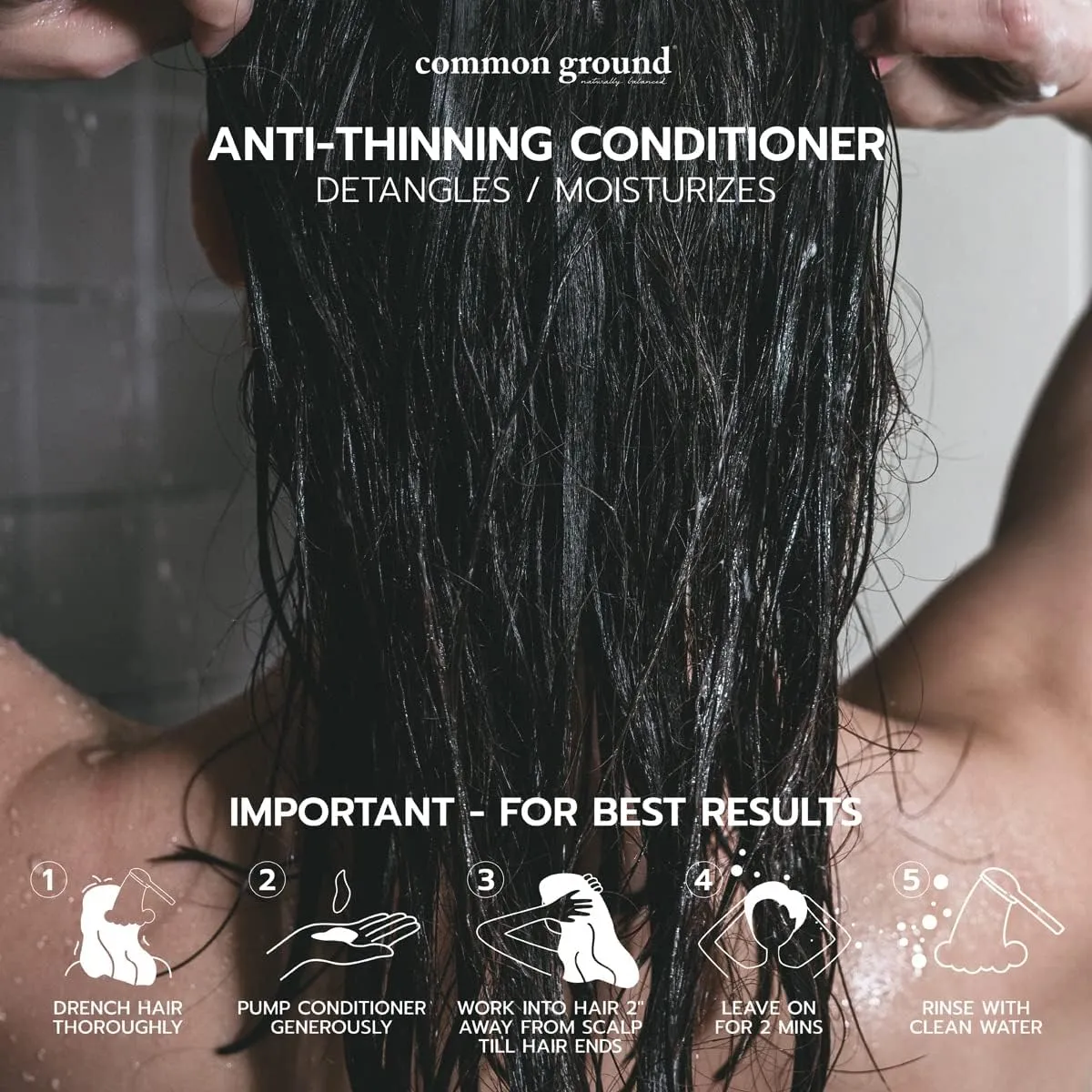 Common Ground Natural Anti Thinning Shampoo and Conditioner Set, Sulphate, Paraben & Cruelty Free, Organic, Vegan, Plant-Based, Bergamot, Rosemary Scent, Kino Tree & Ginseng DHT, All Hair, Men & Women