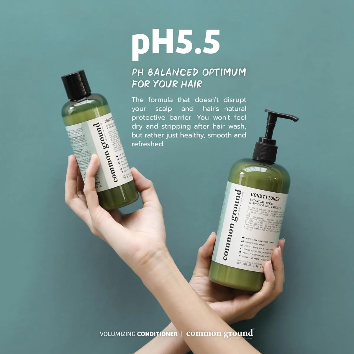 Common Ground Volumizing Natural Conditioner, Paraben and Cruelty Free, Organic, Vegan, Plant-Based, Botanical Scent, Avocado Oil, pH5.5, Healthy Scalp, Shine, Color Safe for Men, Women