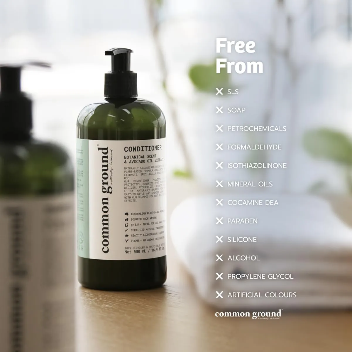 Common Ground Volumizing Natural Conditioner, Paraben and Cruelty Free, Organic, Vegan, Plant-Based, Botanical Scent, Avocado Oil, pH5.5, Healthy Scalp, Shine, Color Safe for Men, Women