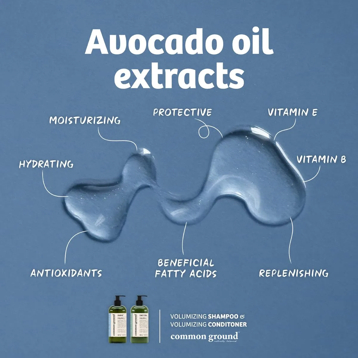 COMMON GROUND Volumizing Natural Shampoo, Paraben and Cruelty Free, Organic, Vegan, Plant-Based, Botanical Scent, Avocado Oil, pH5.5, Healthy Scalp, Shine, Color Safe for Men, Women