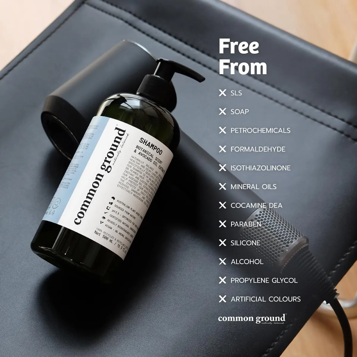 COMMON GROUND Volumizing Natural Shampoo, Paraben and Cruelty Free, Organic, Vegan, Plant-Based, Botanical Scent, Avocado Oil, pH5.5, Healthy Scalp, Shine, Color Safe for Men, Women