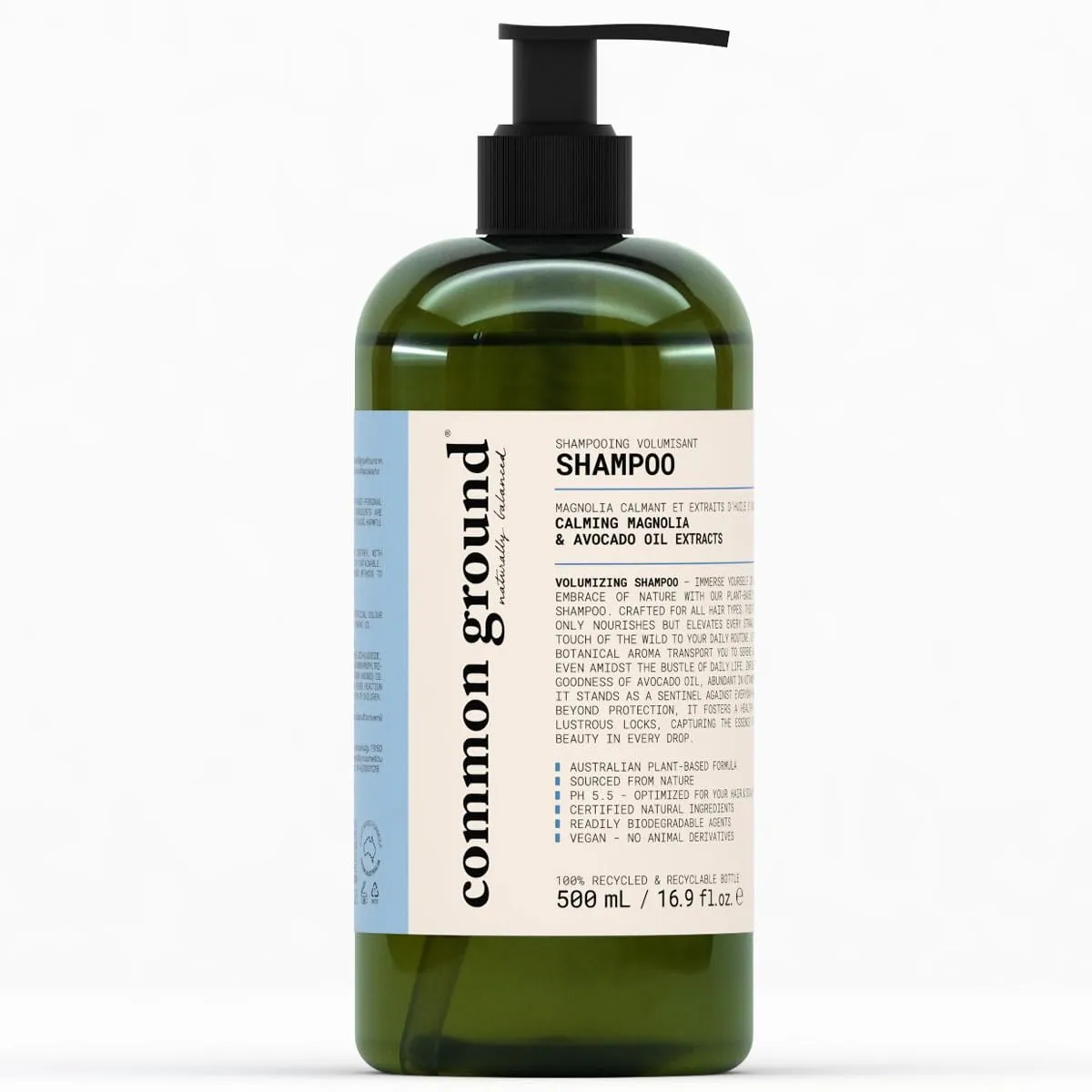 COMMON GROUND Volumizing Natural Shampoo, Paraben and Cruelty Free, Organic, Vegan, Plant-Based, Botanical Scent, Avocado Oil, pH5.5, Healthy Scalp, Shine, Color Safe for Men, Women