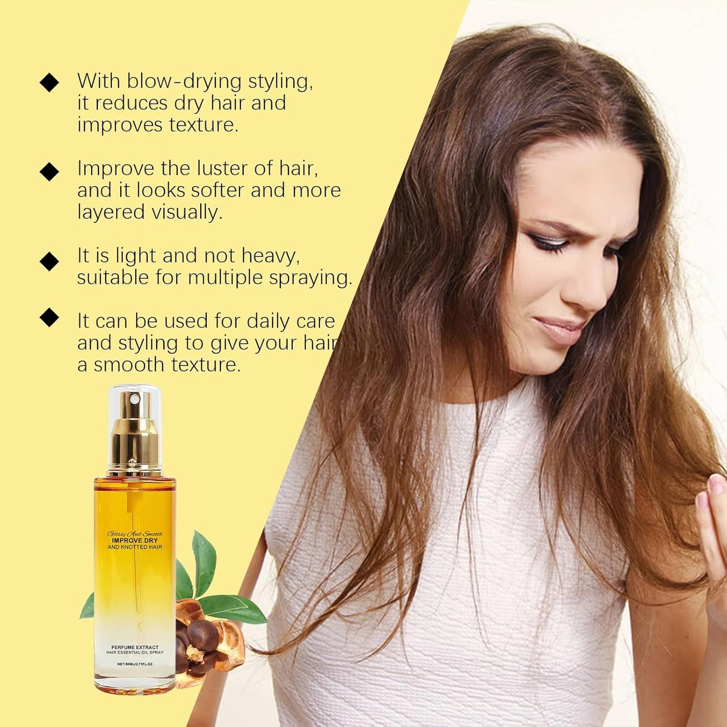 Conditioning Oil Spray, Conditioning Oil Spray Scalp & Hair Strengthener Leave-In Conditioner, Hair Treatment Oil, Hair Oil for Frizzy Hair, Nourishes and Smoothes Hair (1)