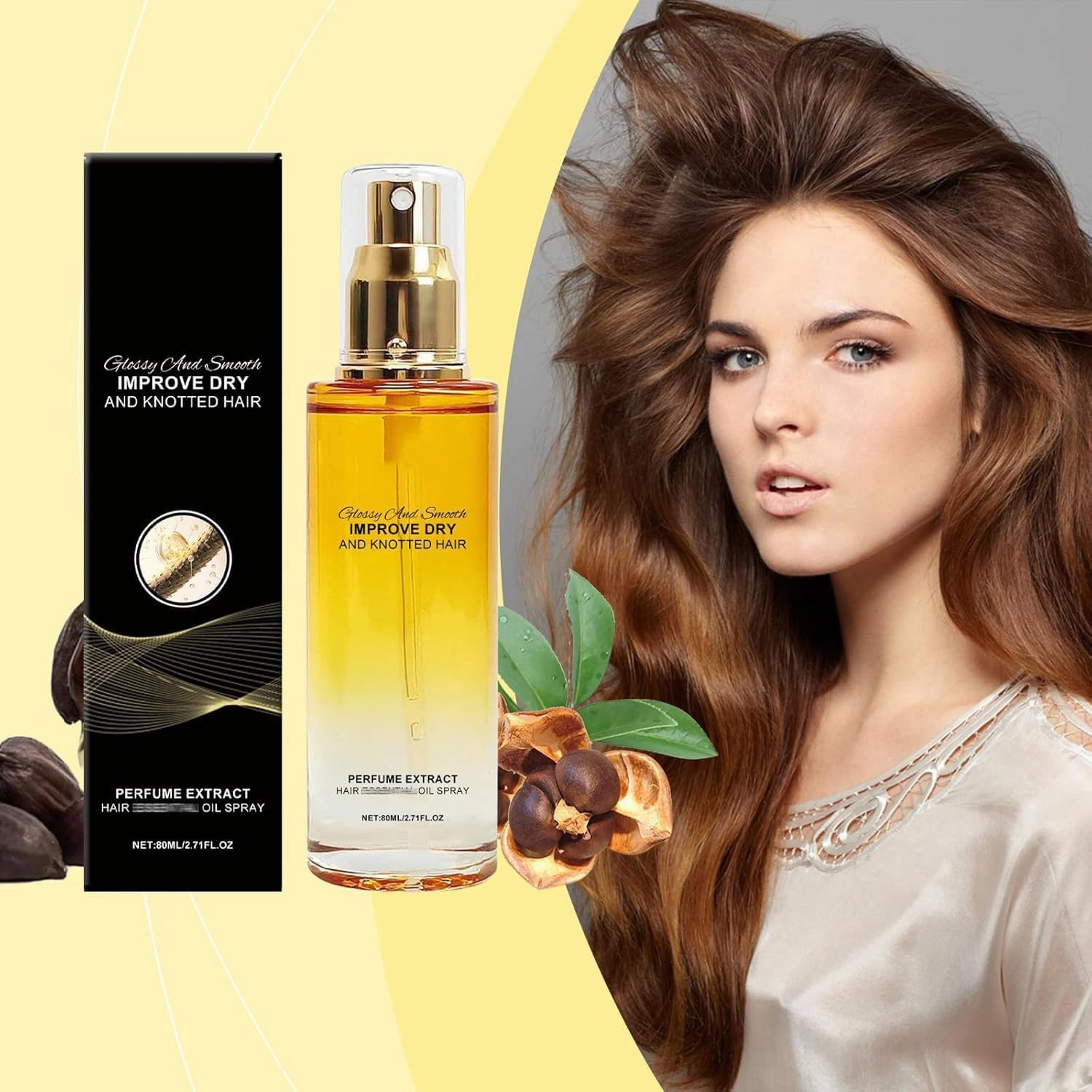 Conditioning Oil Spray Scalp & Hair Strengthener Leave-ln, 80ml scented hair oil perfume, hair perfume for women, Hair Essential Oil Spray, for Dry and Knotted Hair (2PCS)