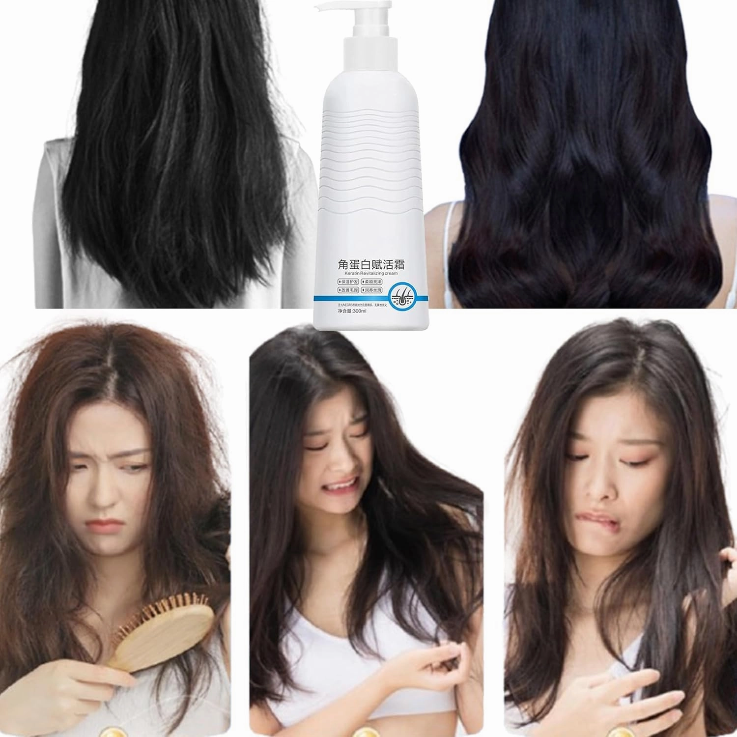 Consolidateh Keratin Revitalizing Cream, Consolidateh Hair Serum, Smoothing Moisture Deep Conditioner,Keratin Boost Awakening Hair, Hair Smoothing Leave-In Conditioner for Women (1, 2Pcs)