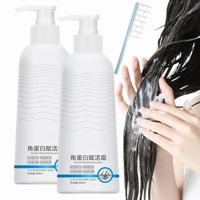 Consolidateh Keratin Revitalizing Cream, Consolidateh Hair Serum, Smoothing Moisture Deep Conditioner,Keratin Boost Awakening Hair, Hair Smoothing Leave-In Conditioner for Women (1, 2Pcs)