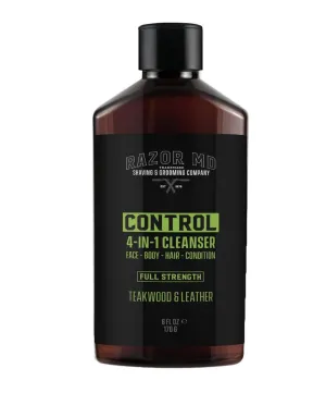 Control Men's Face Wash, Body & Hair Cleanser, 4-in-1 Body Wash, Hair Conditioner and Facial Cleansers for Men, Teakwood & Leather Scent, 6 oz