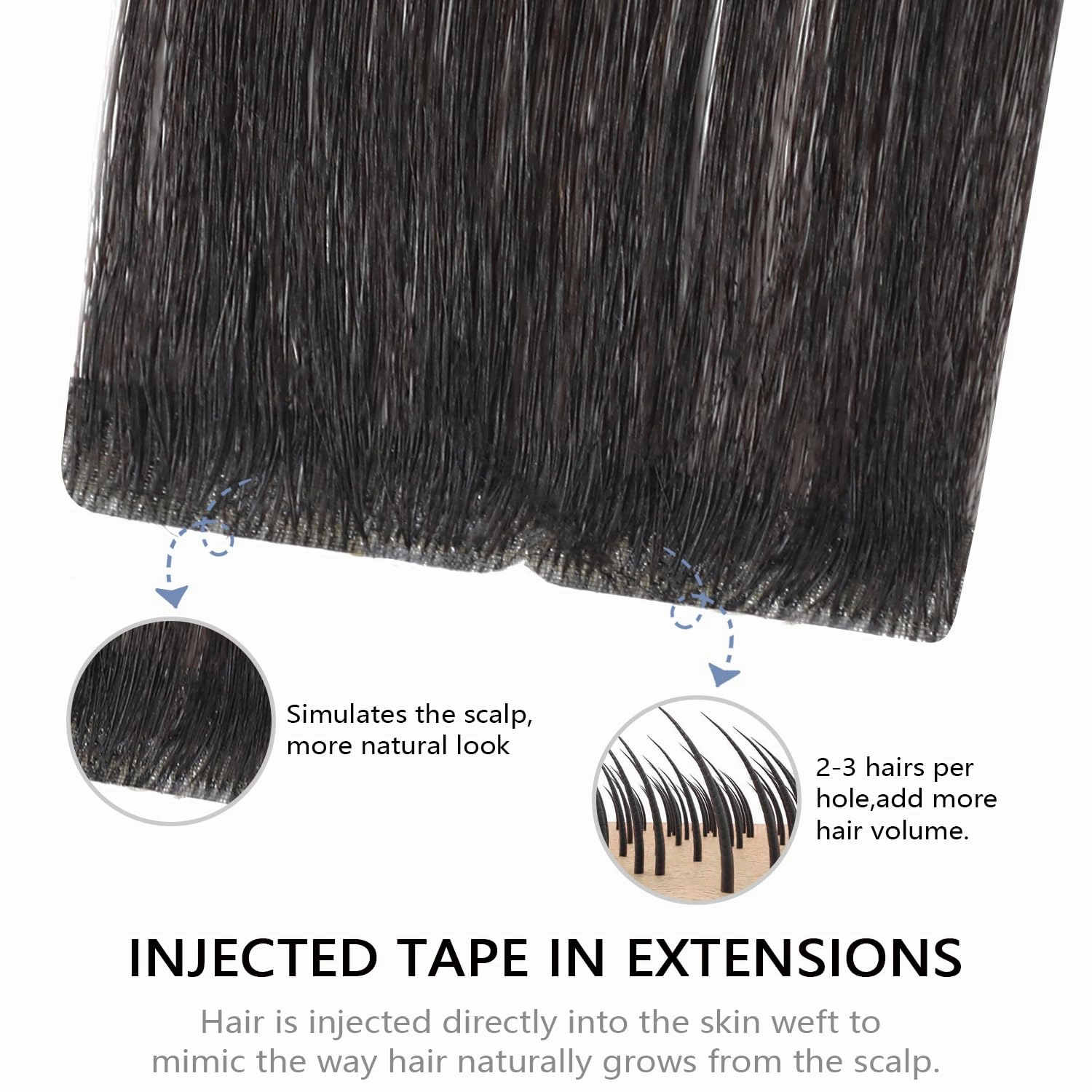 COOKAYU Invisi Edge Tape in Extensions Human Hair, Natural Black Seamless Injected Tape Ins Remy Hair 16Inch 35g 20pcs Straight Extensions Silky Smooth