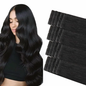 COOKAYU Invisi Edge Tape in Extensions Human Hair, Natural Black Seamless Injected Tape Ins Remy Hair 20Inch 45g 20pcs Straight Extensions Silky Smooth