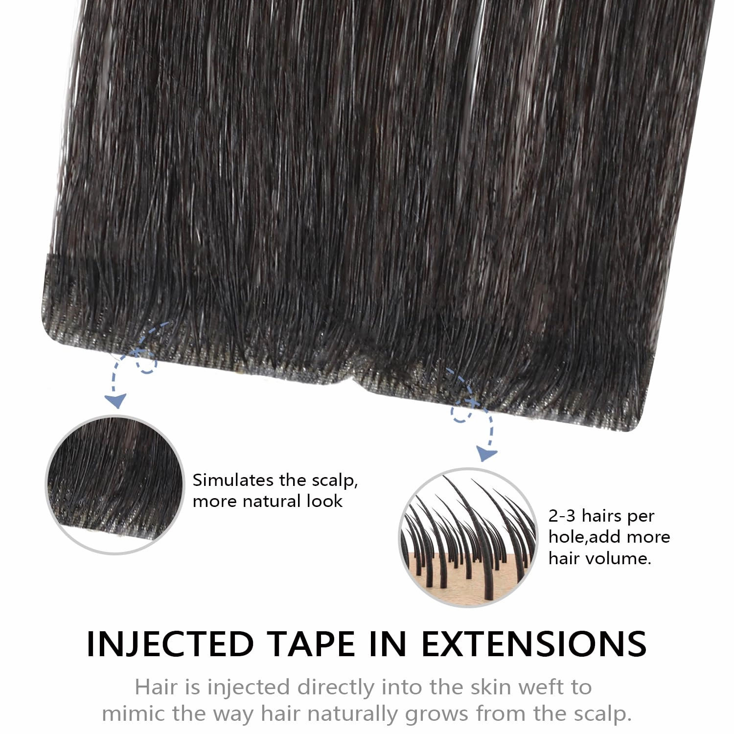 COOKAYU Invisi Edge Tape in Extensions Human Hair, Natural Black Seamless Injected Tape Ins Remy Hair 20Inch 45g 20pcs Straight Extensions Silky Smooth