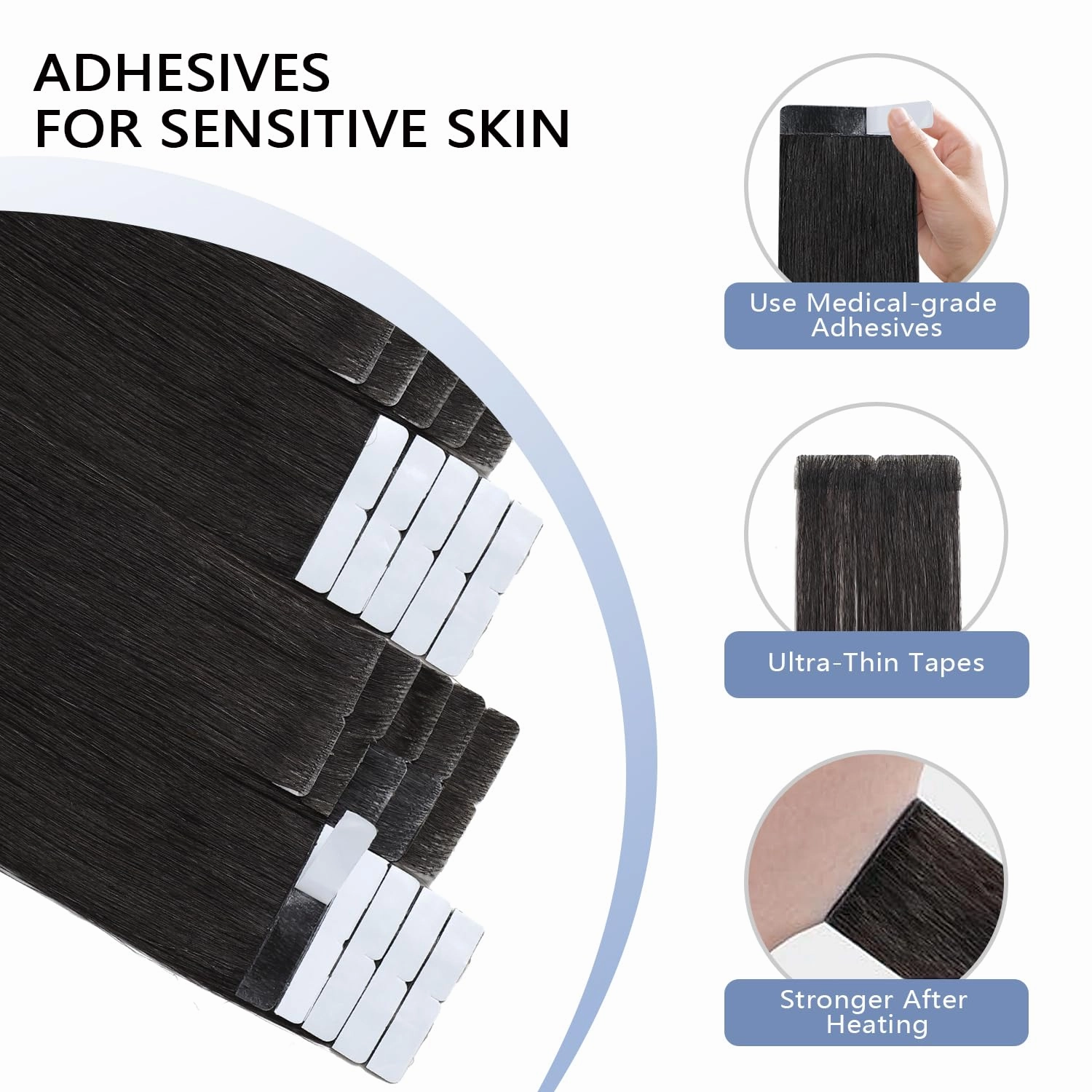 COOKAYU Invisi Edge Tape in Extensions Human Hair, Natural Black Seamless Injected Tape Ins Remy Hair 20Inch 45g 20pcs Straight Extensions Silky Smooth