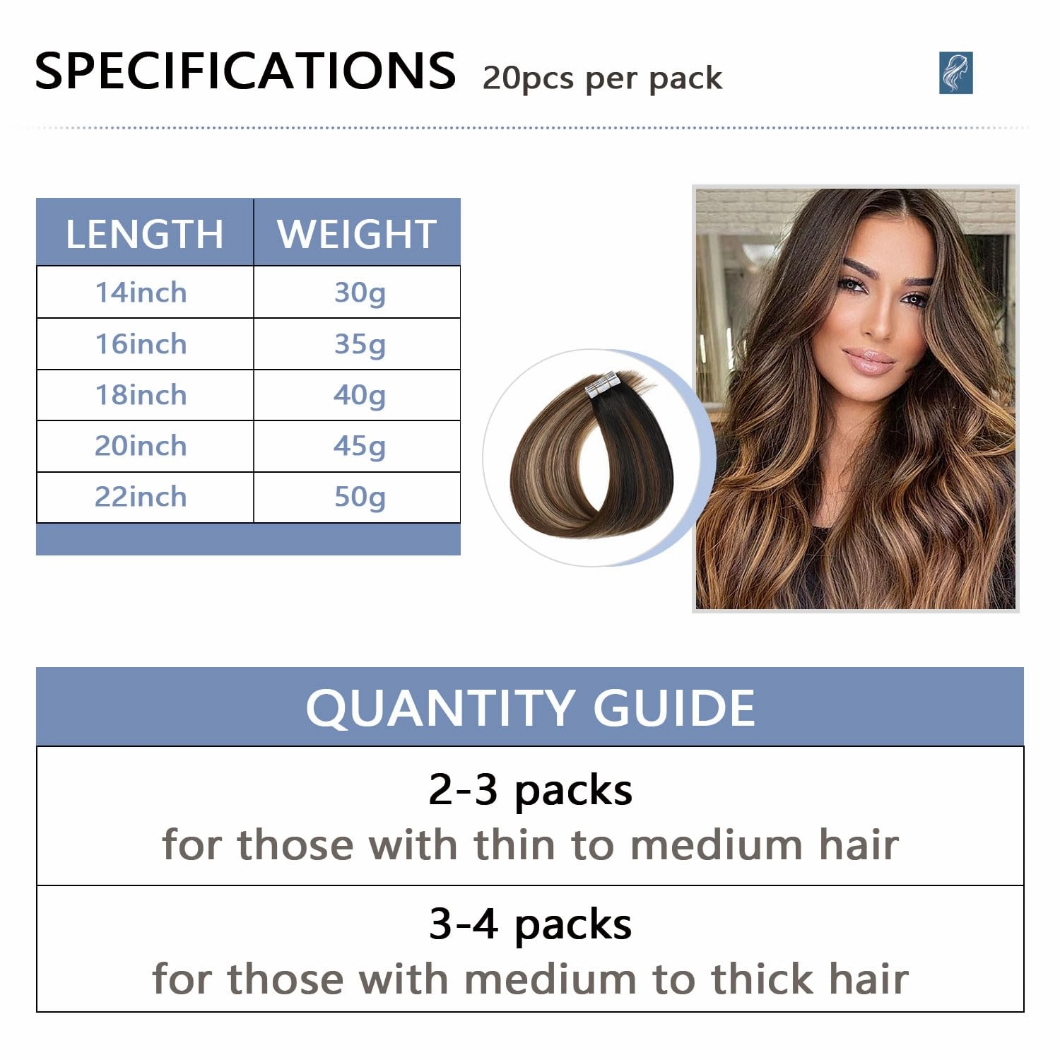 COOKAYU Invisi Edge Tape in Hair Extensions Real Human Hair Seamless Injected Tape Ins 20Inch 20pcs 45g Natural Black to Medium Brown and Caramel blonde Extensions