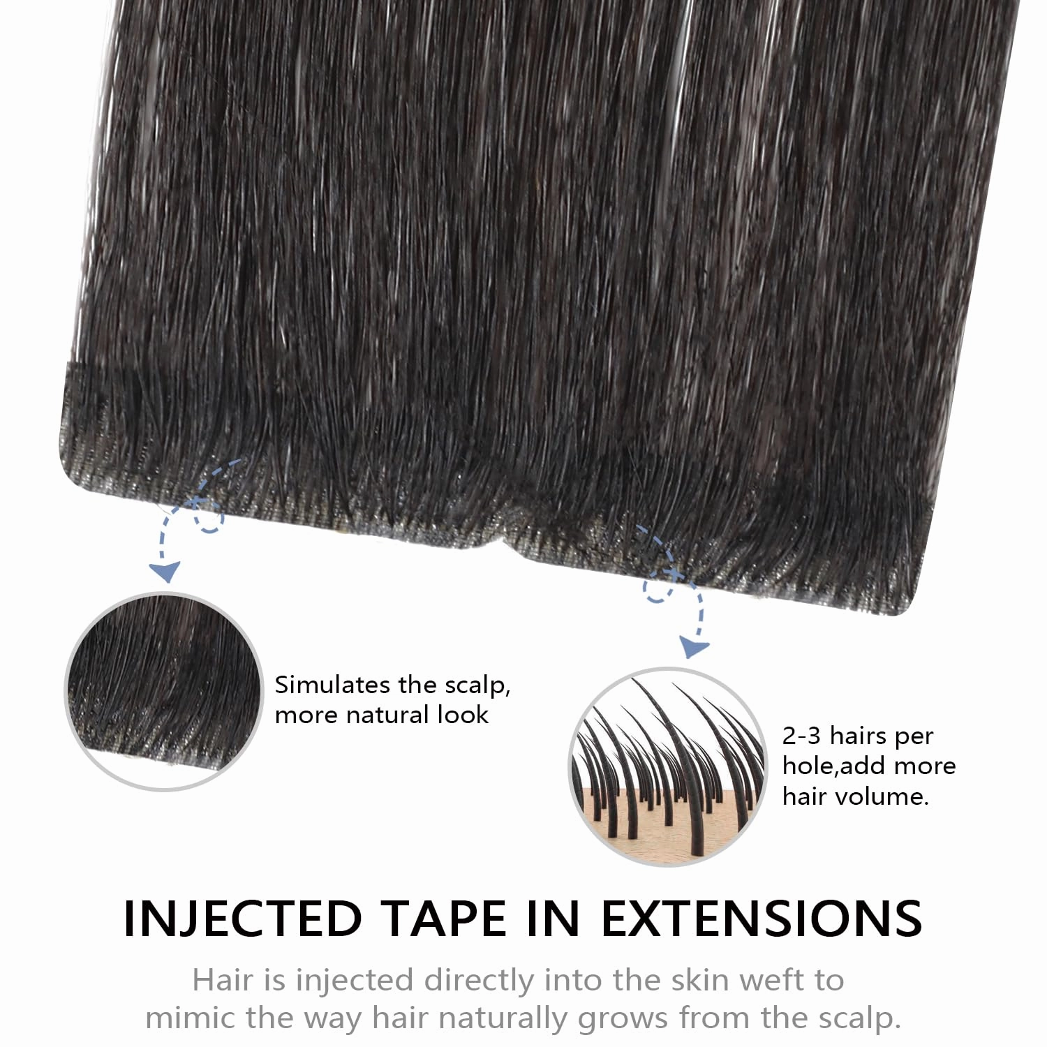 COOKAYU Invisible Tape in Extensions Human Hair, Natural Black Seamless Injected Tape Ins Remy Hair 14Inch 30g 20pcs Straight Invisi Edge Extensions Silky Smooth