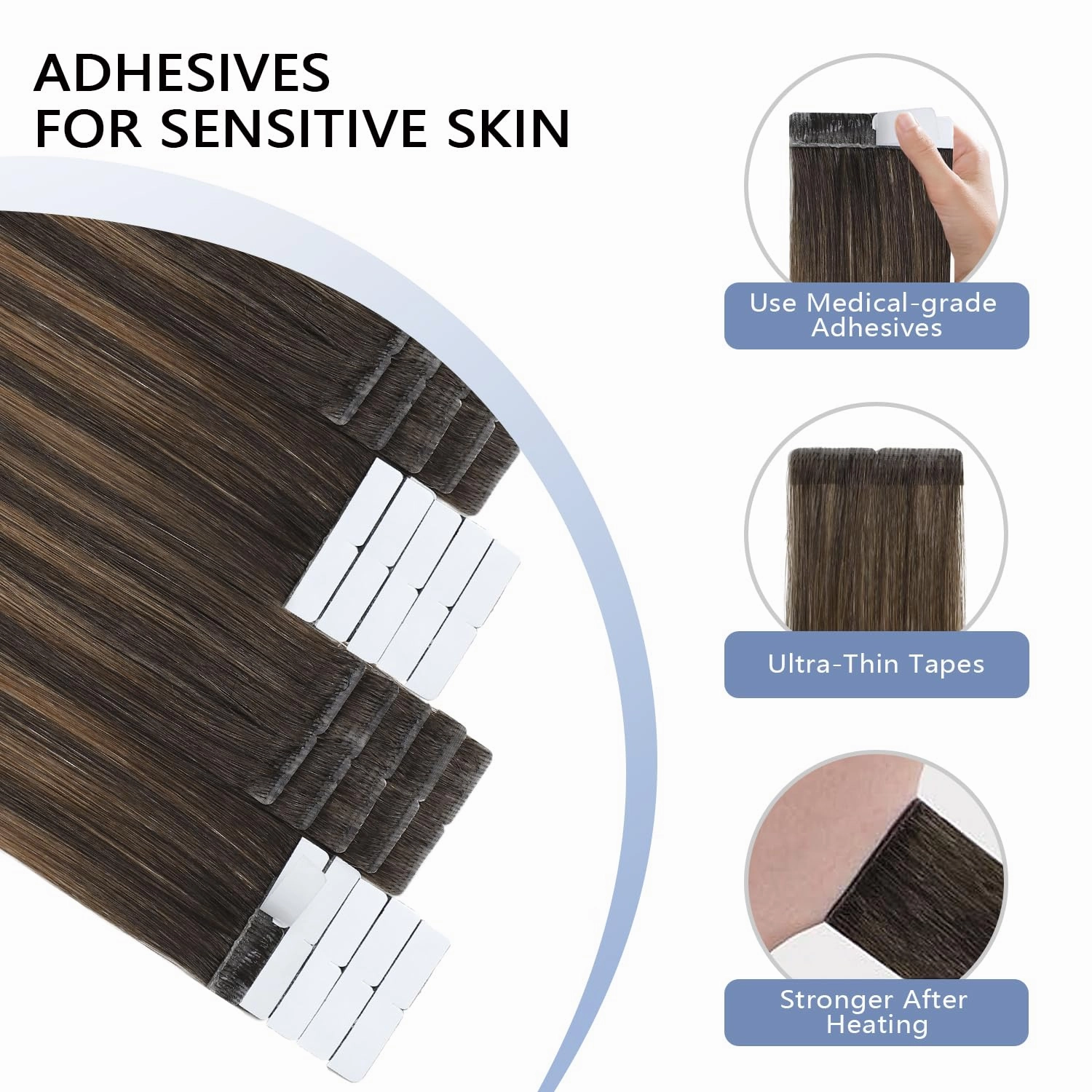 COOKAYU Invisible Tape in Hair Extensions, Balayage Dark Brown to Dirty Blonde 20Inch 20pcs 45g/pack Straight Real Human Hair Invisible Injected Tape in Extensions