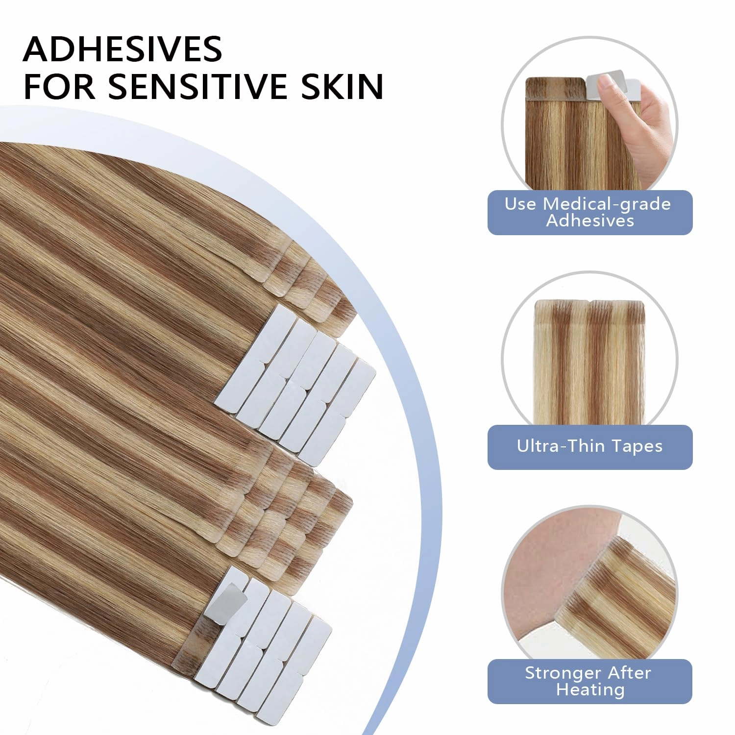 COOKAYU Invisible Tape in Hair, Gold Brown to Caramel Blonde 20pcs/pack 20Inch 45g Seamless Tape in Extensions Real Human Hair Injected Invisi Edge Extensions