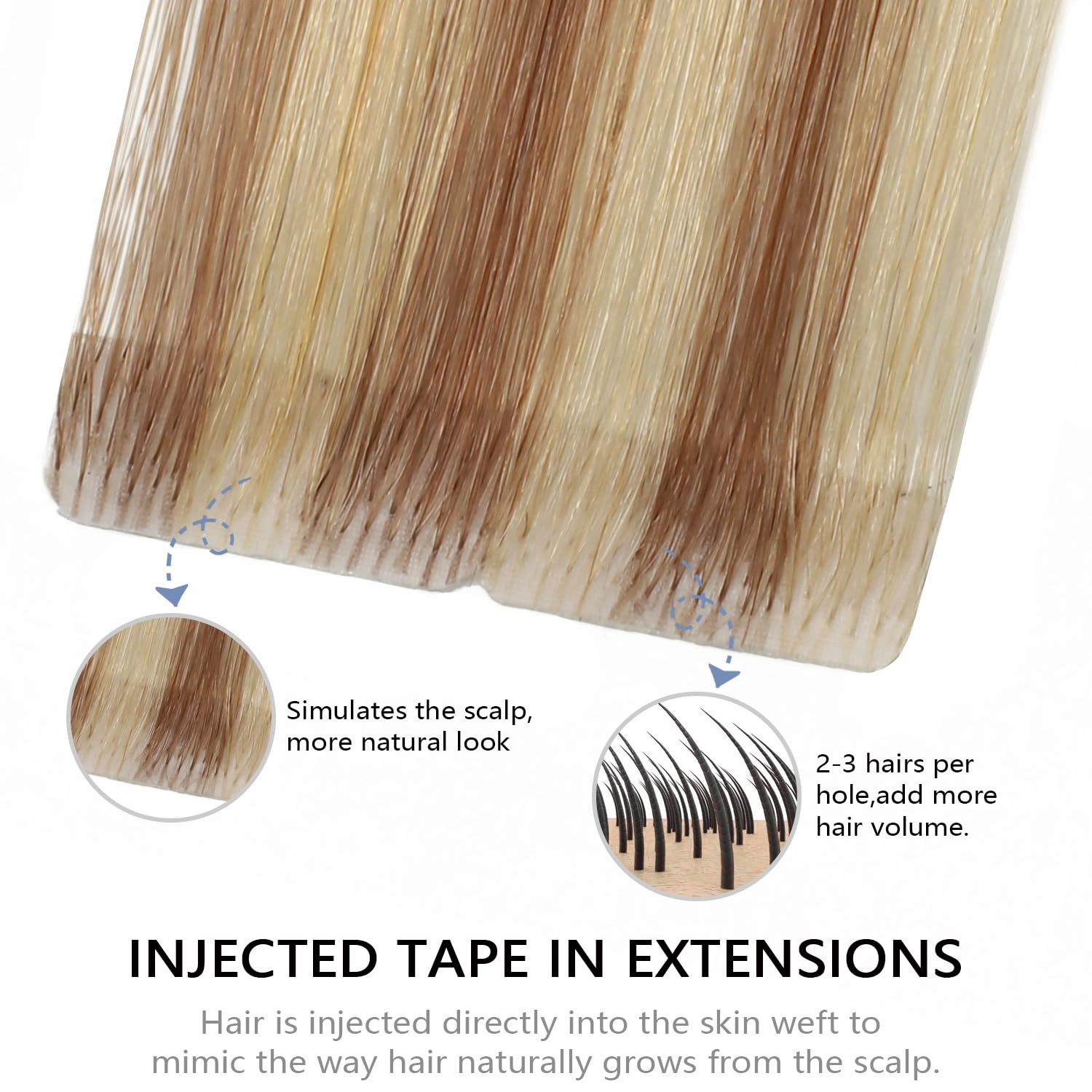 COOKAYU Invisible Tape in Hair, Gold Brown to Caramel Blonde 20pcs/pack 20Inch 45g Seamless Tape in Extensions Real Human Hair Injected Invisi Edge Extensions