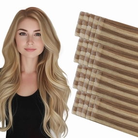 COOKAYU Invisible Tape in Hair, Gold Brown to Caramel Blonde 20pcs/pack 20Inch 45g Seamless Tape in Extensions Real Human Hair Injected Invisi Edge Extensions